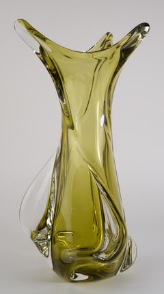 Chalet Art Glass Freeform Green Sommerso Vase 1960s