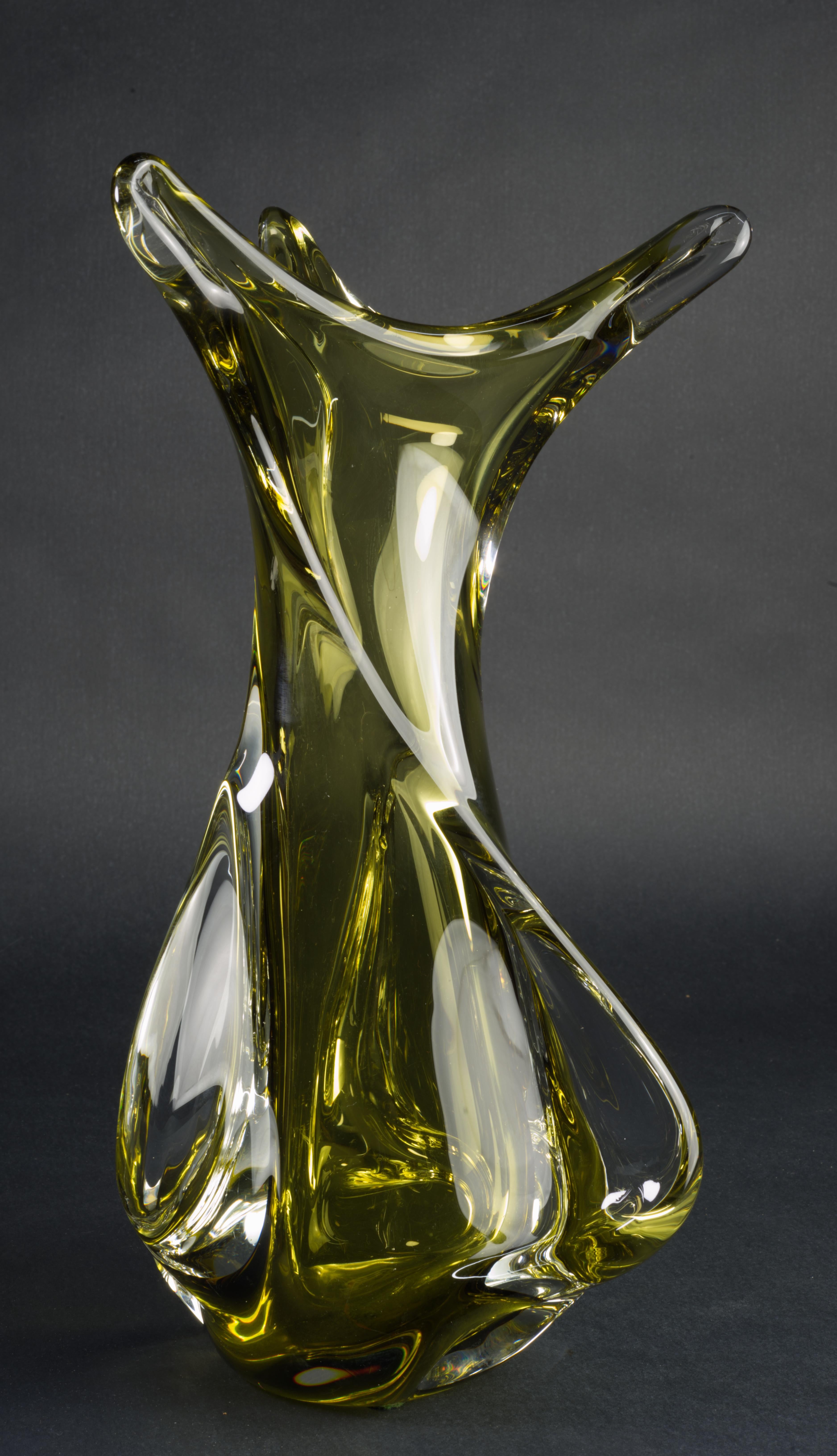 Vaso sommerso verde a forma libera in vetro di Chalet Art 1960s In condizioni buone in vendita a Clifton Springs, NY
