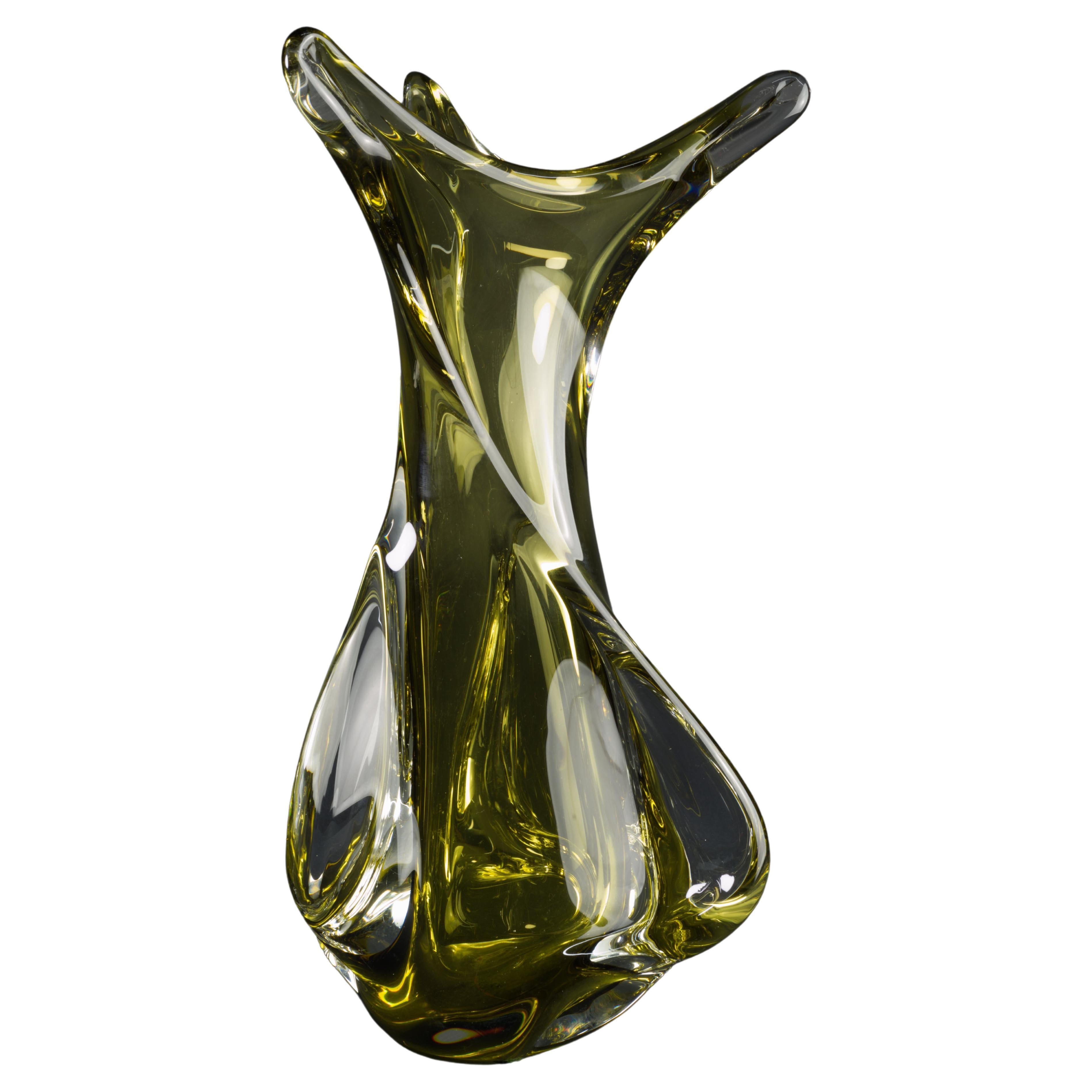 Chalet Art Glass Freeform Green Sommerso Vase 1960s