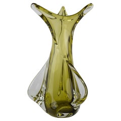 Chalet Art Glass Freeform Green Sommerso Vase 1960s
