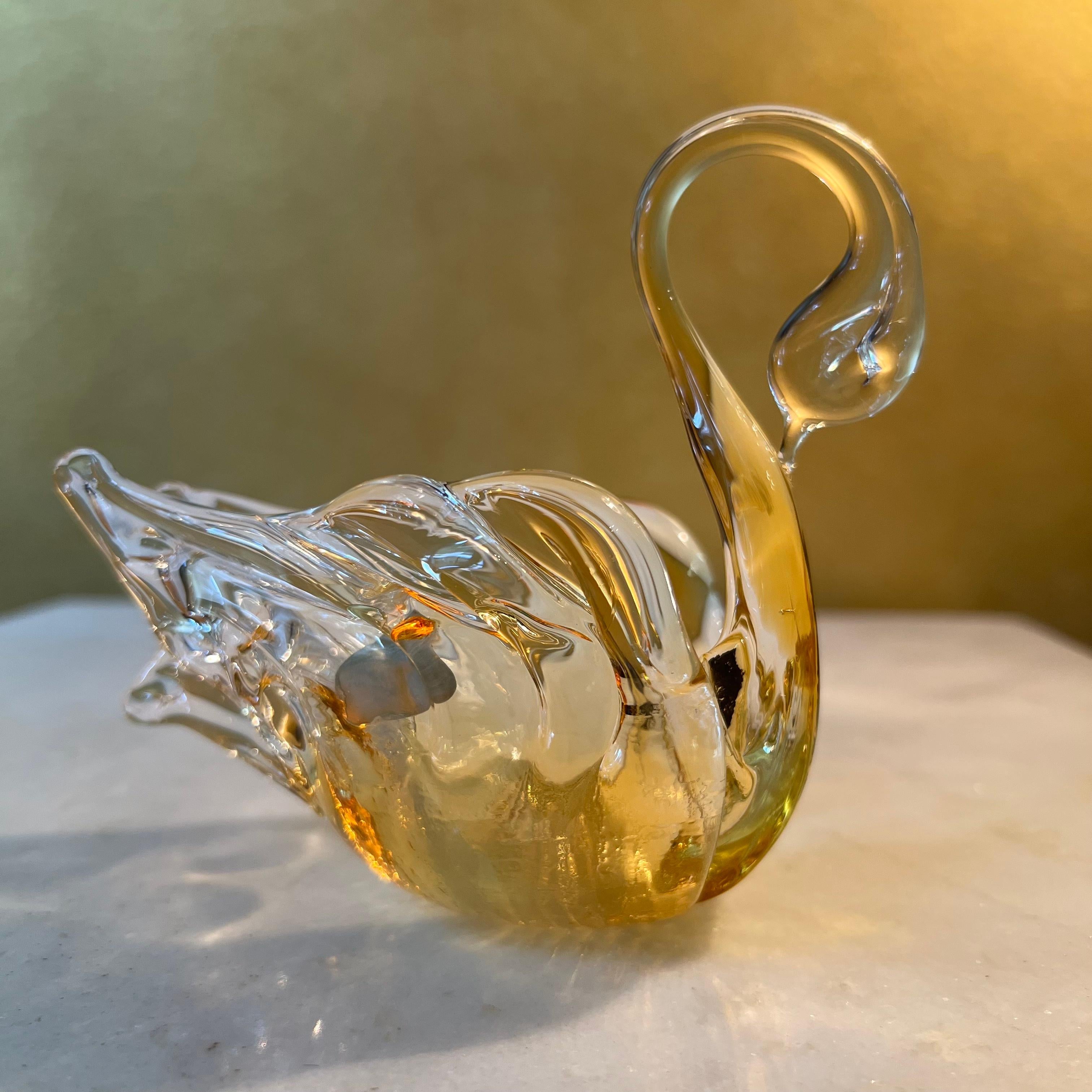20th Century Chalet Art Glass Gold Swan For Sale
