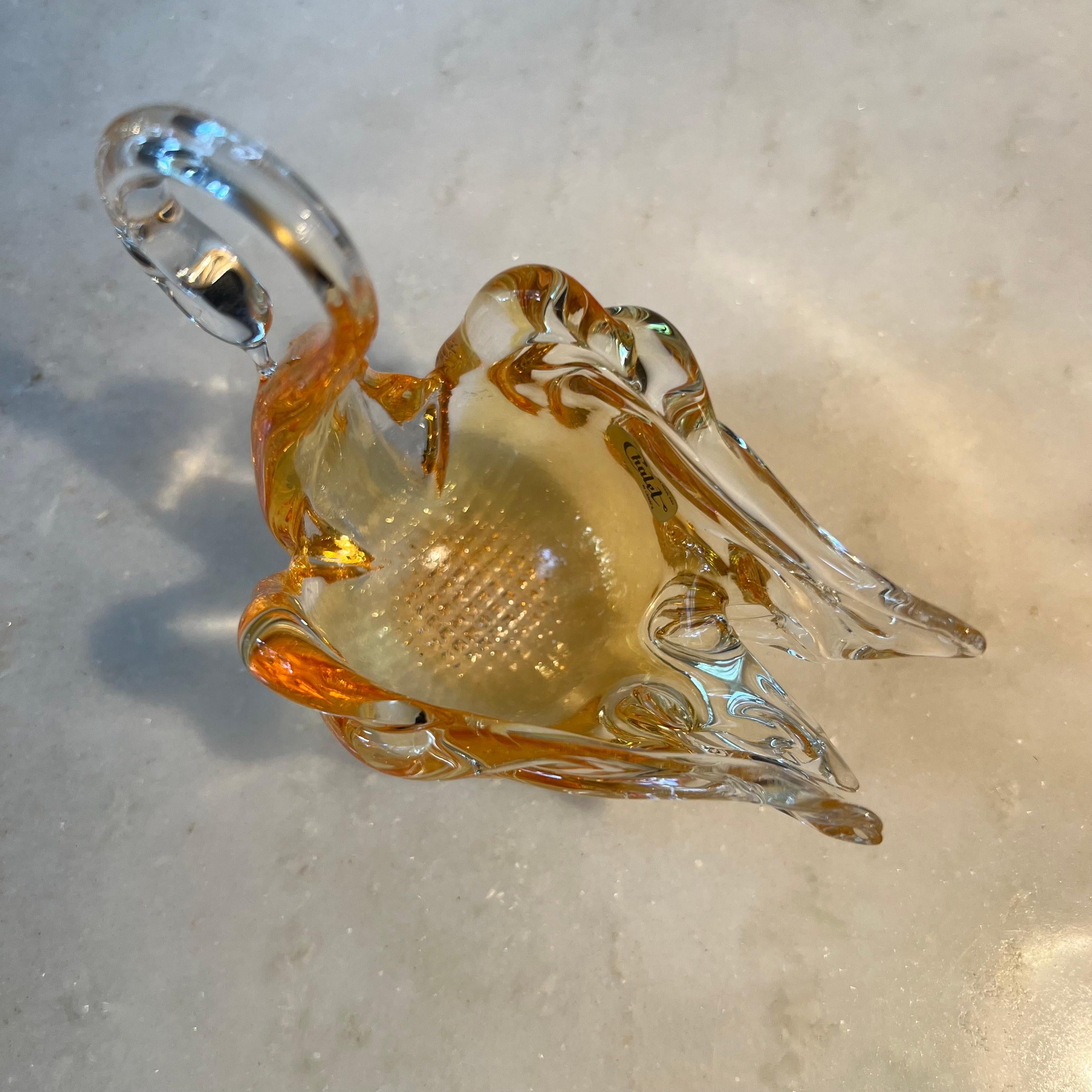 Blown Glass Chalet Art Glass Gold Swan For Sale