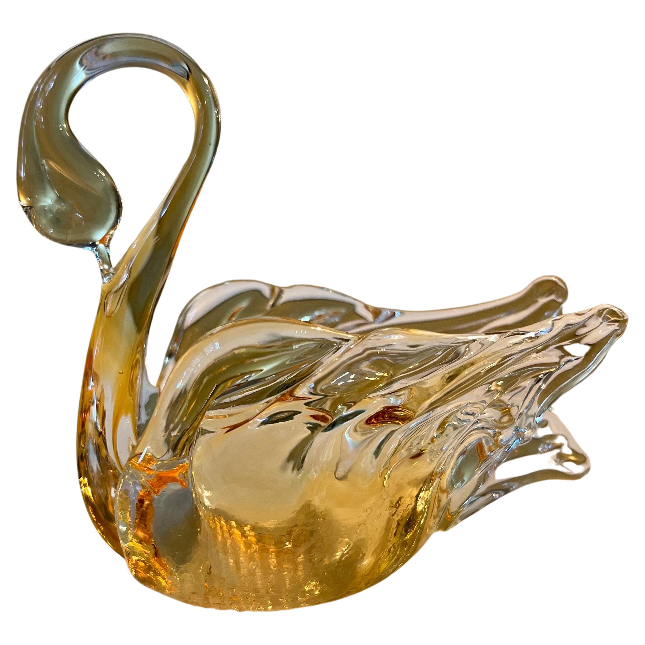 Chalet Art Glass Gold Swan For Sale