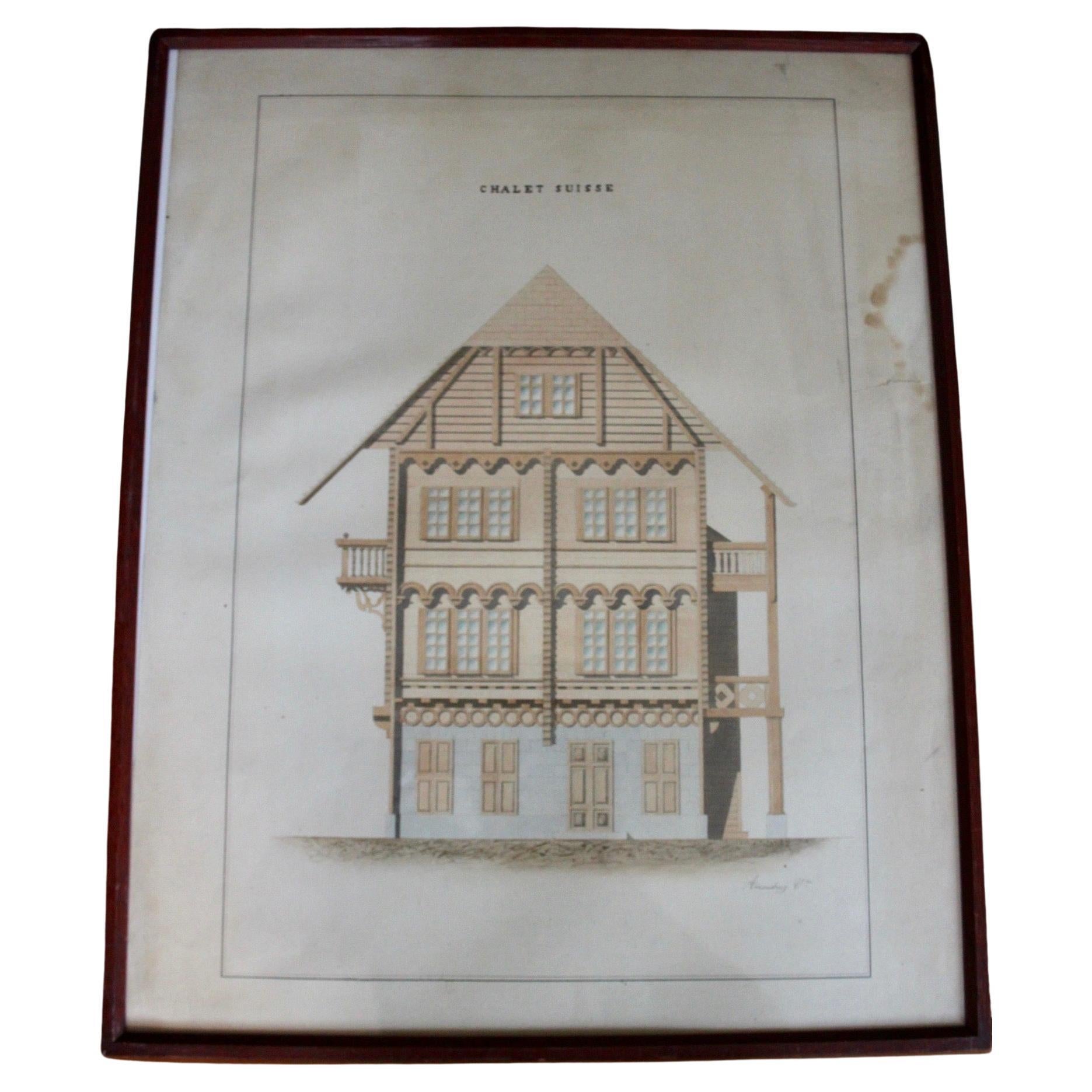 Chalet Suisse drawing For Sale