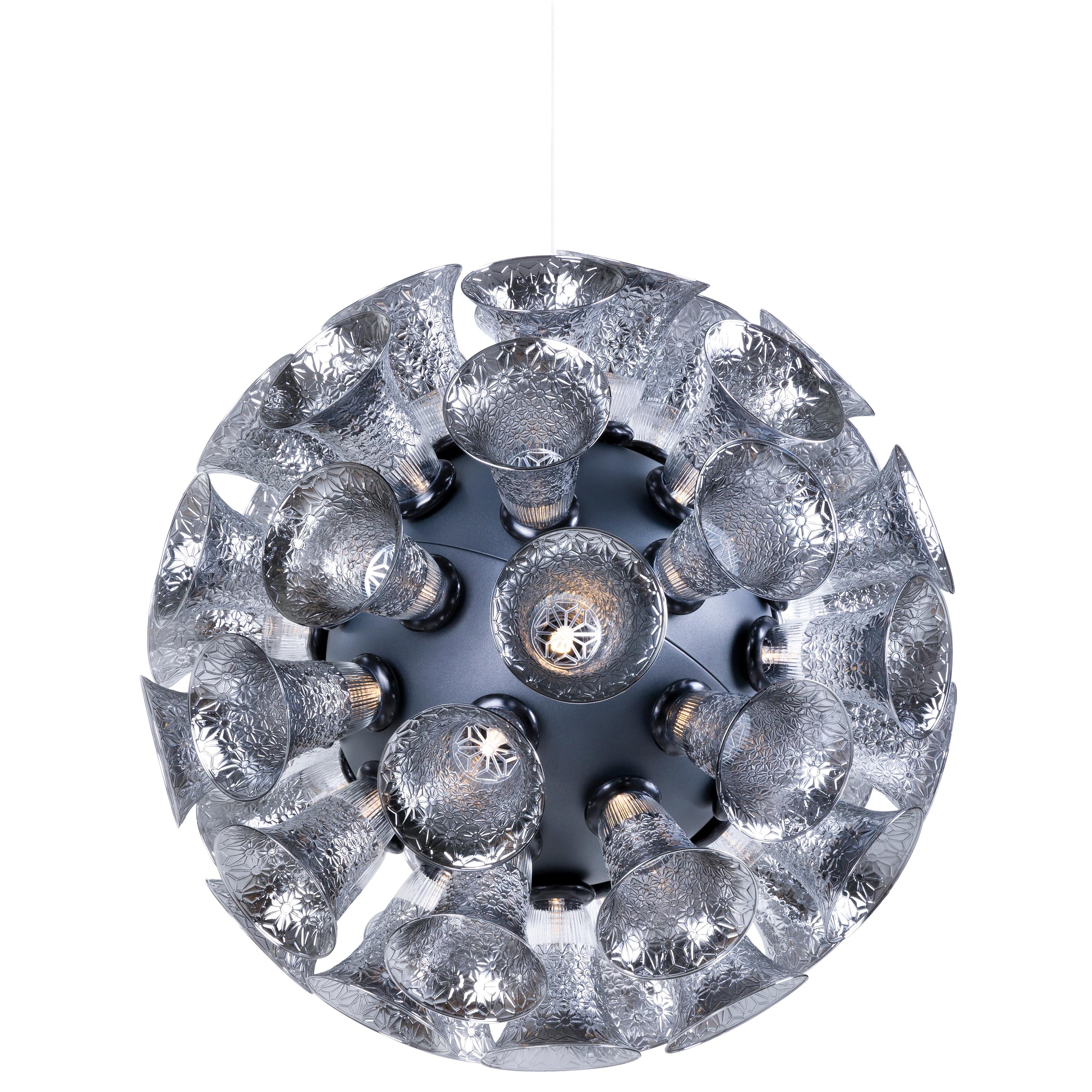 Chalice 48 Chandelier with Led Lamps in Metallic Grey Glass For Sale