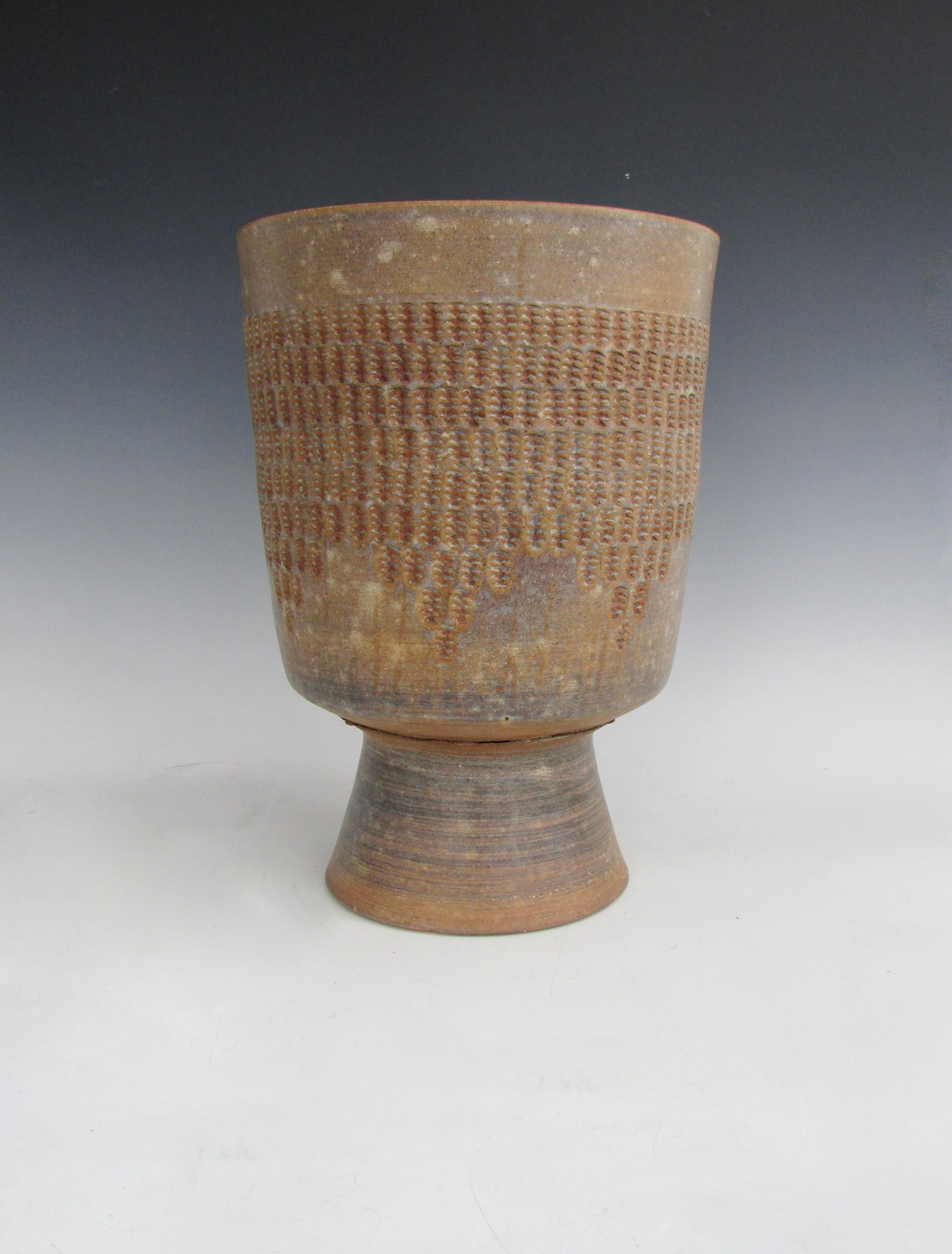 Wonderful form and great glaze on this earth gender style planter pot . There are some flakes at bottom edge and a hairline crack shown in Images. Such a nice pot I am offering at a low price.