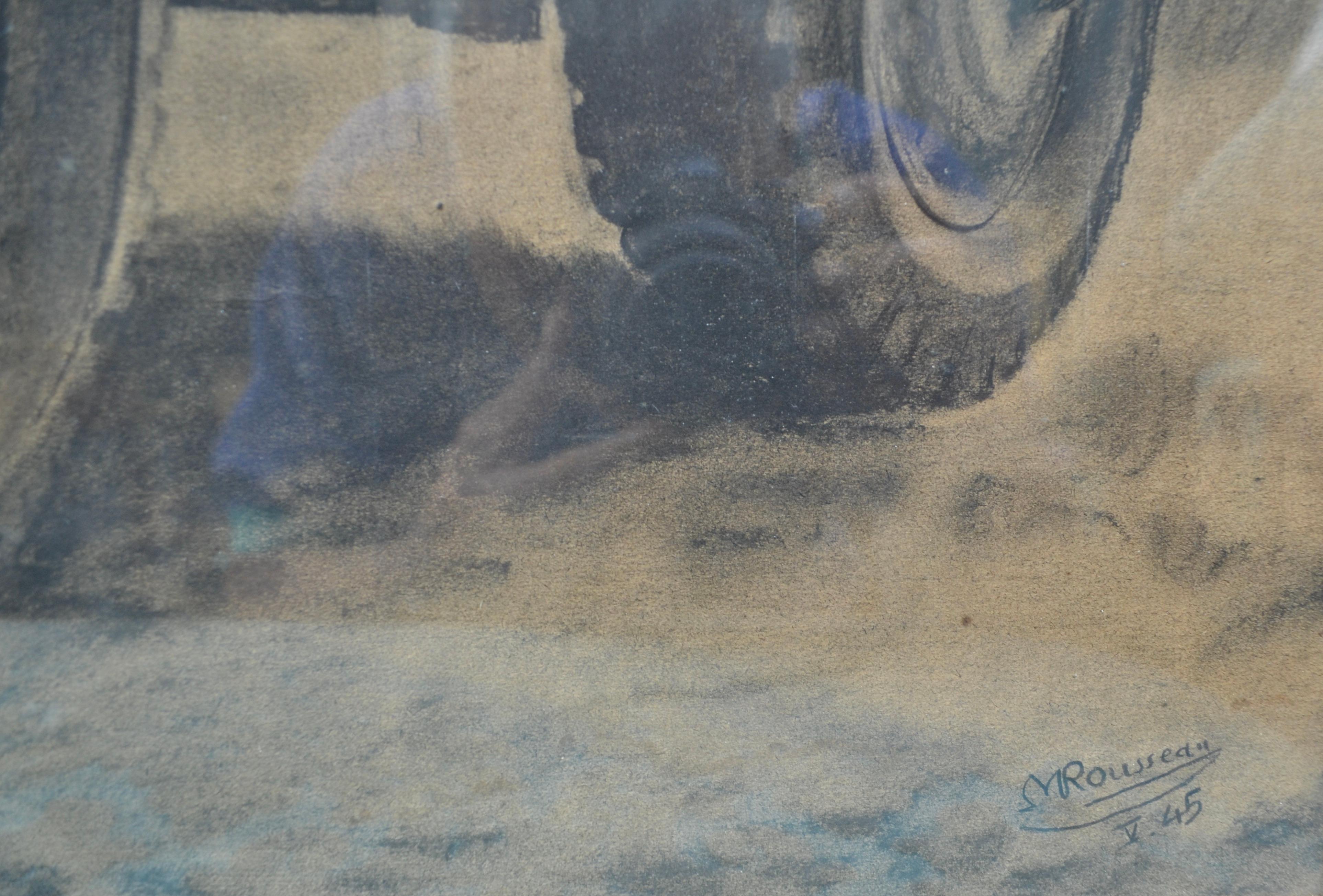 Paper Chalk Drawing of US Army In Action  on an Armored Vehicle in Europe in WWII For Sale