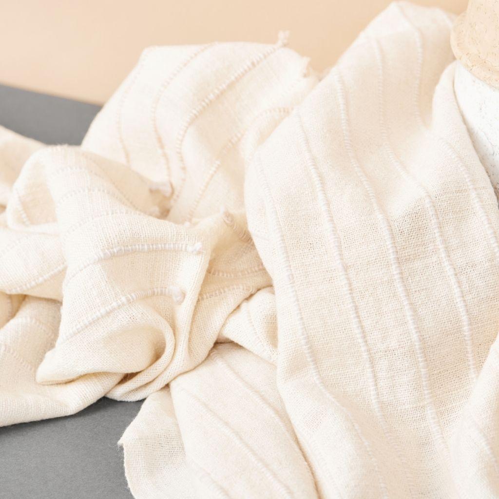 Chalk Handloom White Merino  Organic Cotton Throw in Hand Knotted Stripes Design For Sale 8