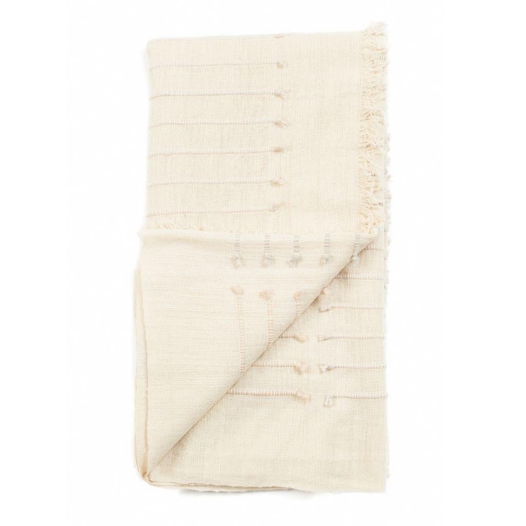 Chalk Handloom White Merino  Organic Cotton Throw in Hand Knotted Stripes Design For Sale 4