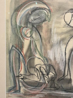 Chalk, Pencil, Pastel Drawing "Two Women" on Paper