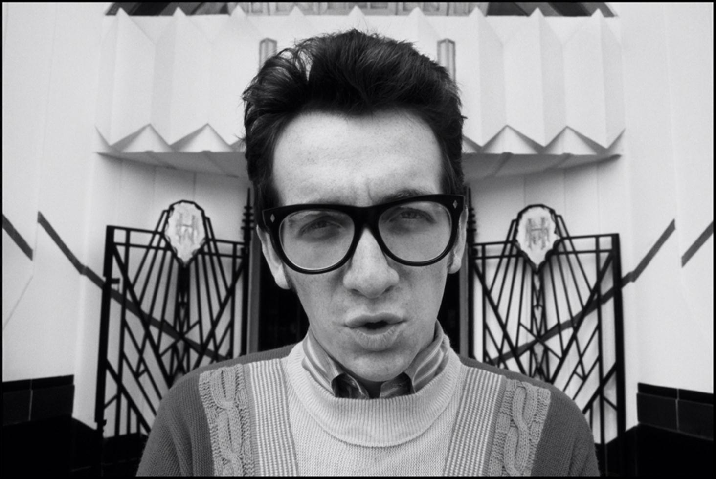 Chalkie Davies Black and White Photograph - Elvis Costello, London, 1978