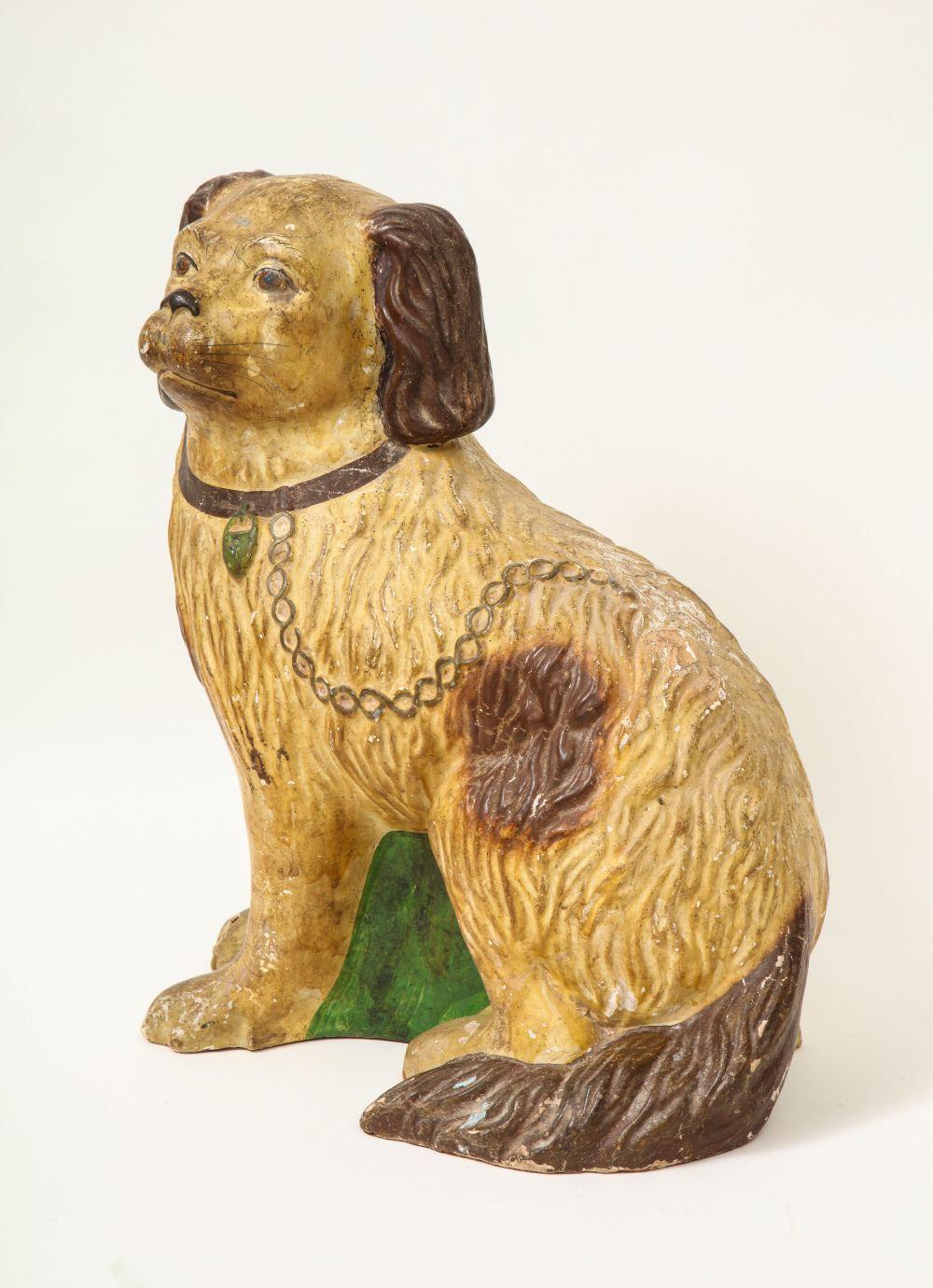 Chalkware Figure of a Seated Spaniel In Fair Condition For Sale In New York, NY