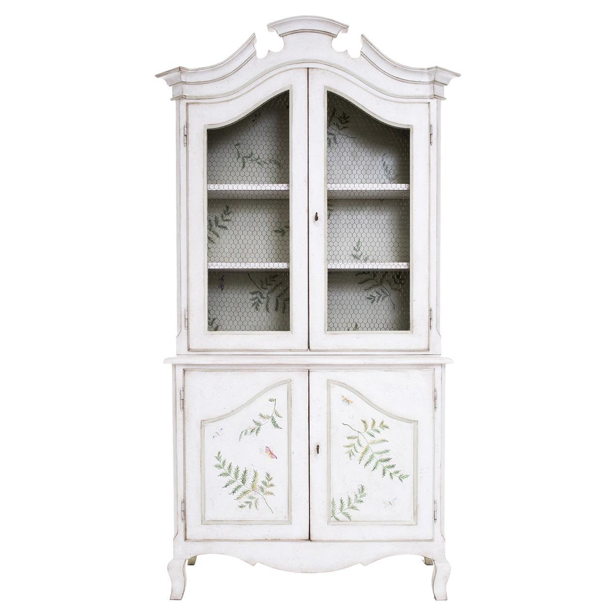 Chalky White Padua Hutch with Ferns and Butterflies For Sale