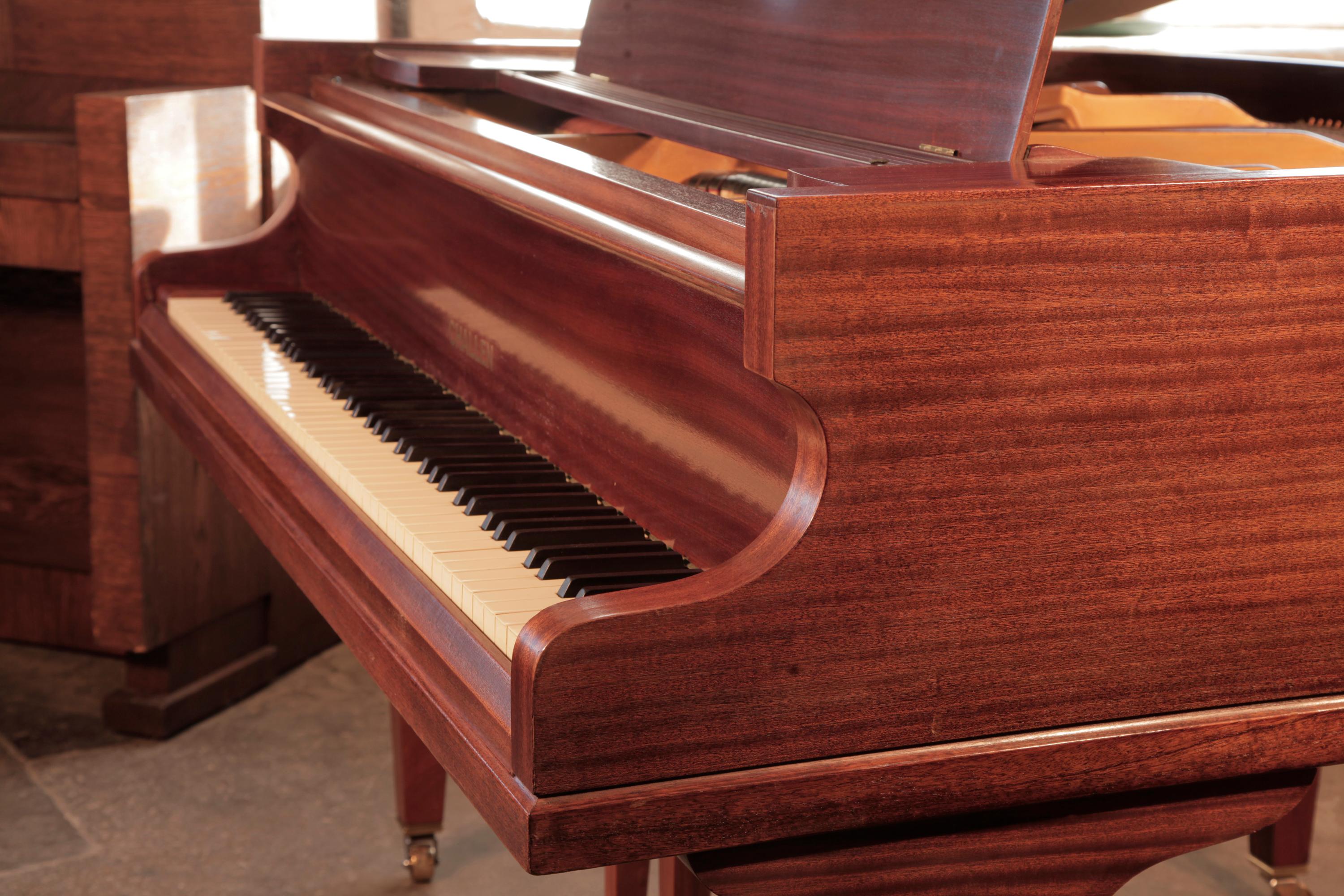 A 1936, Challen baby grand piano with a mahogany case. Piano formerly the property of Hurricane Smith, studio engineer for The Beatles and Pink Floyd.
Piano ideal for a smaller space. Piano has an eighty-eight note keyboard and a two-pedal piano