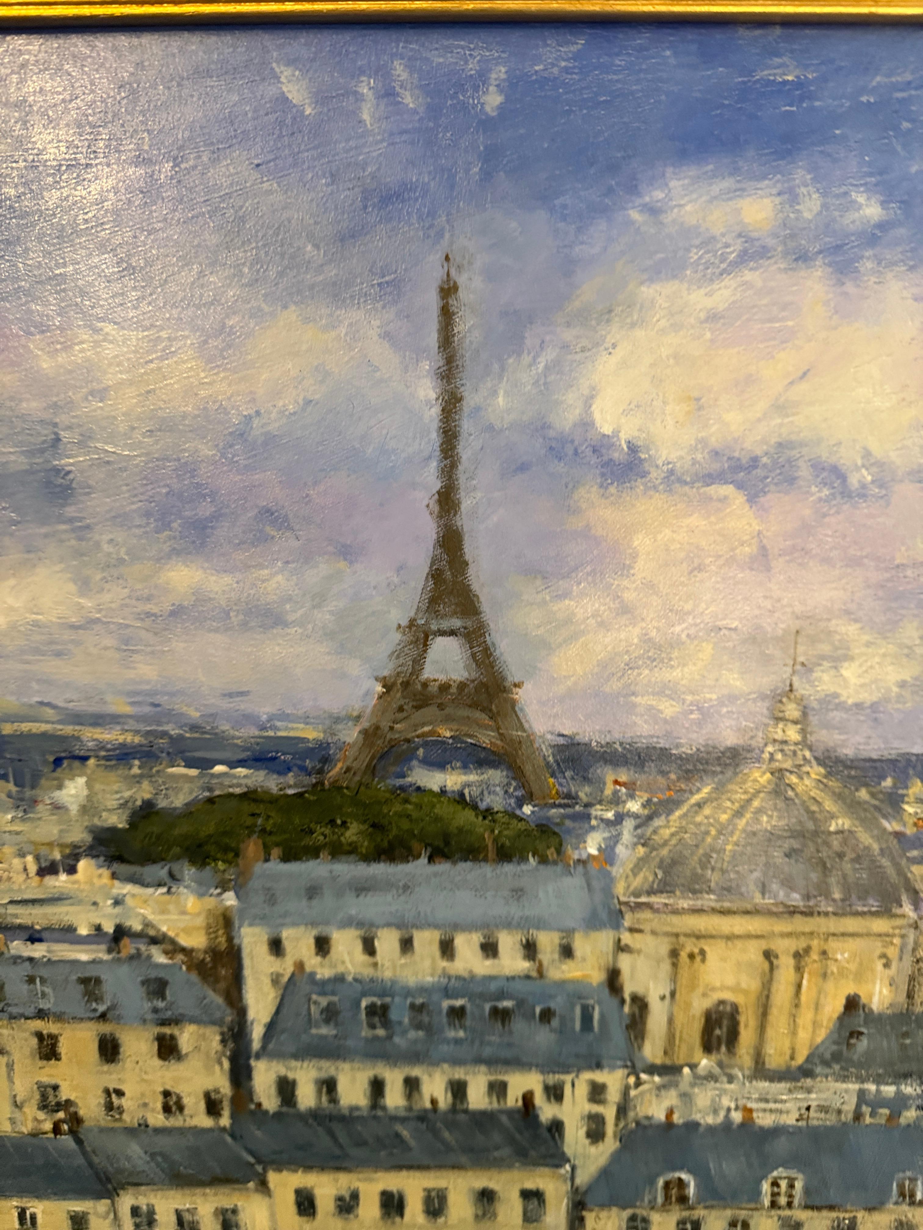 Paesaggio impressionista della città di Parigi con la Torre Eiffel e i tetti 5