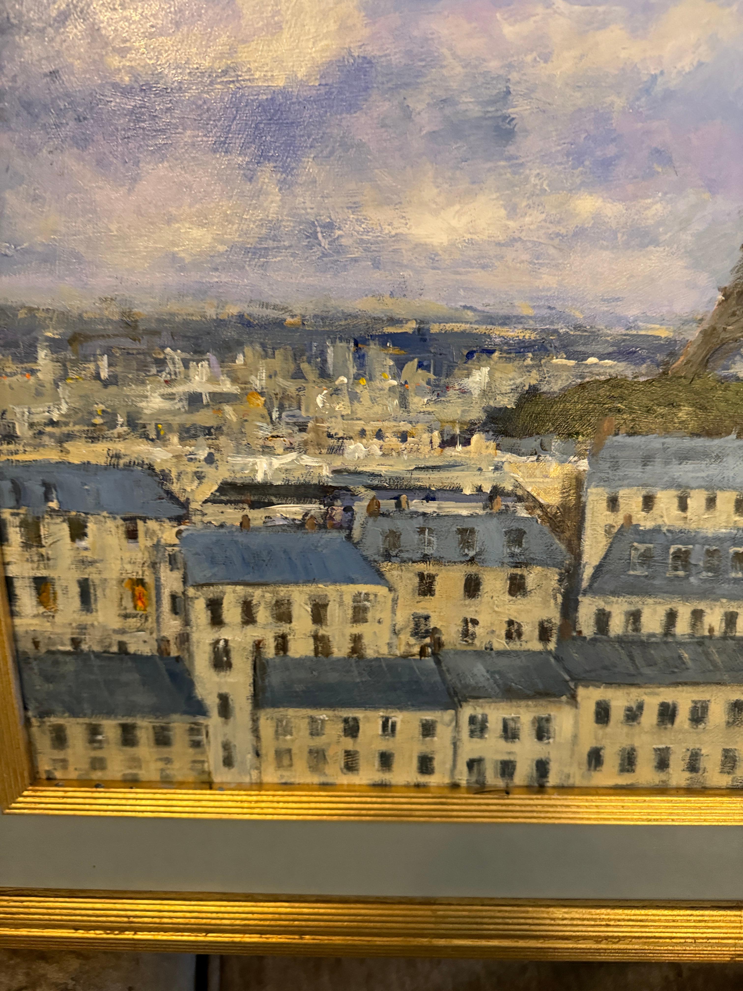 Paesaggio impressionista della città di Parigi con la Torre Eiffel e i tetti 6