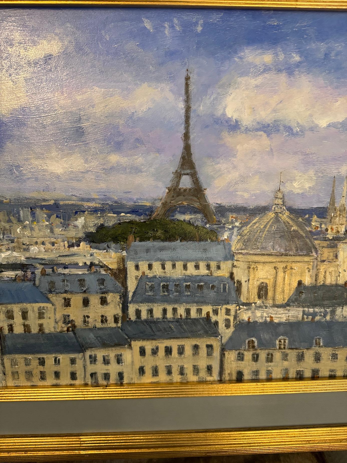 Paesaggio impressionista della città di Parigi con la Torre Eiffel e i tetti 1