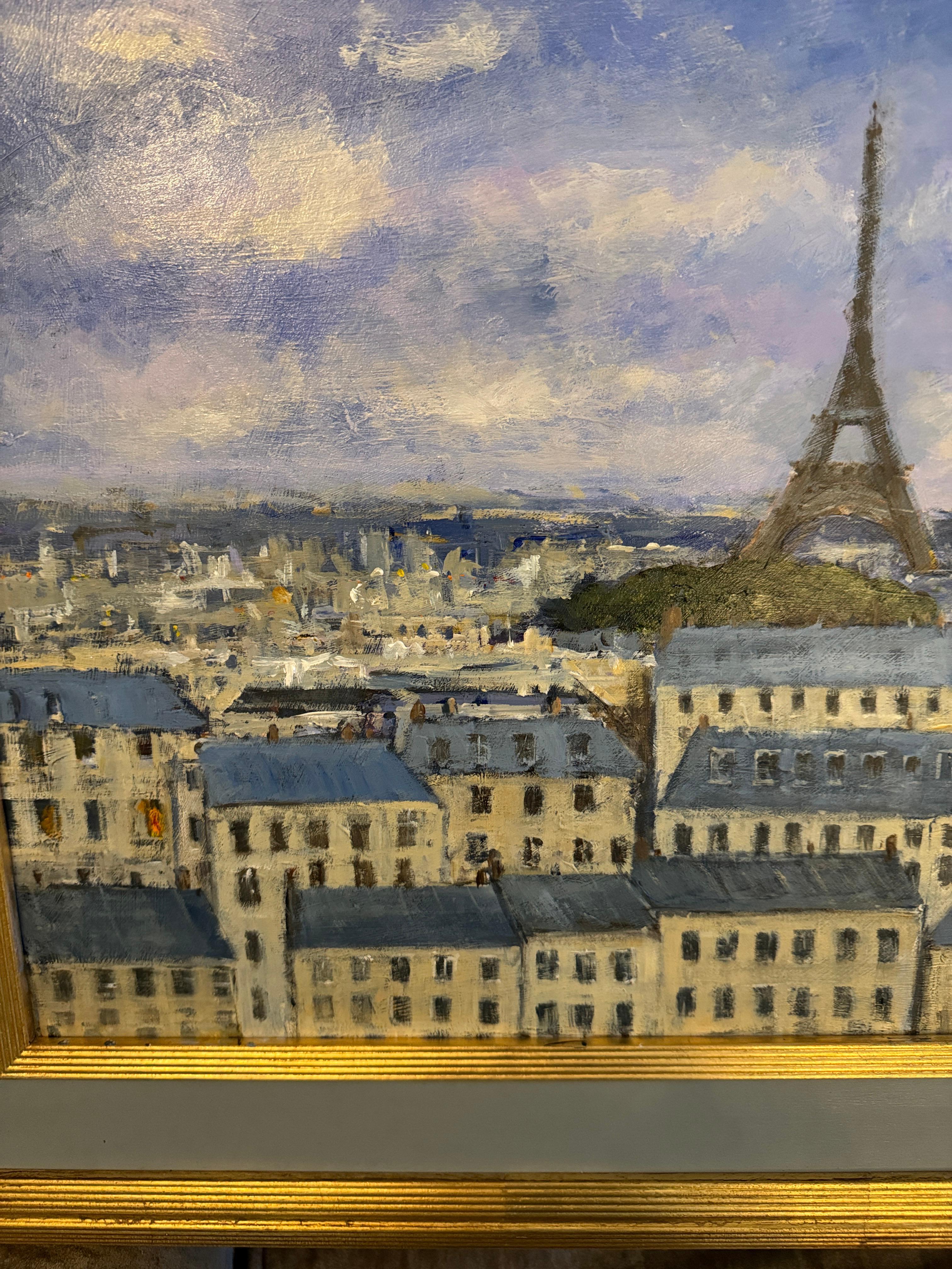 Paesaggio impressionista della città di Parigi con la Torre Eiffel e i tetti 2