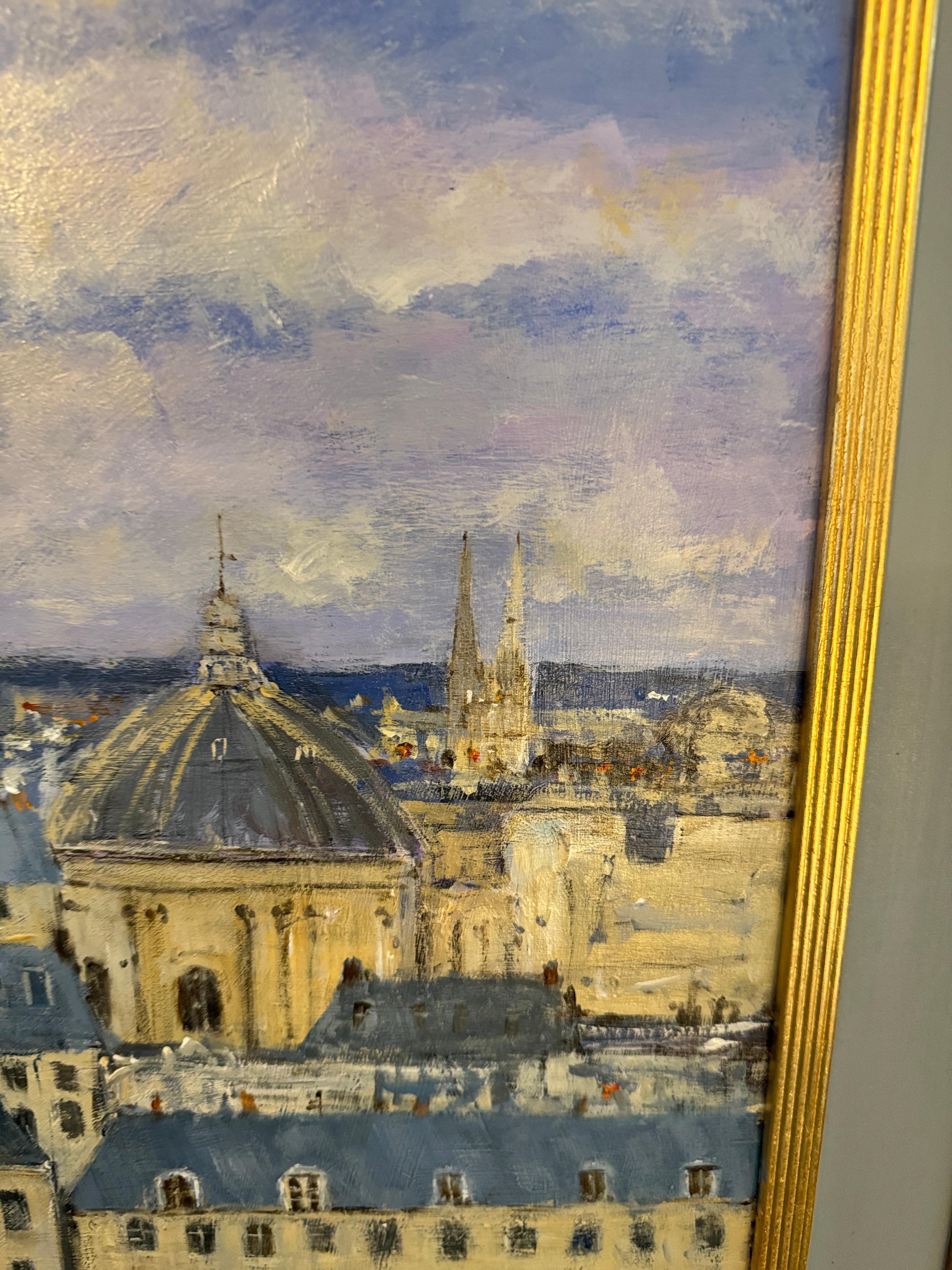 Paesaggio impressionista della città di Parigi con la Torre Eiffel e i tetti 4