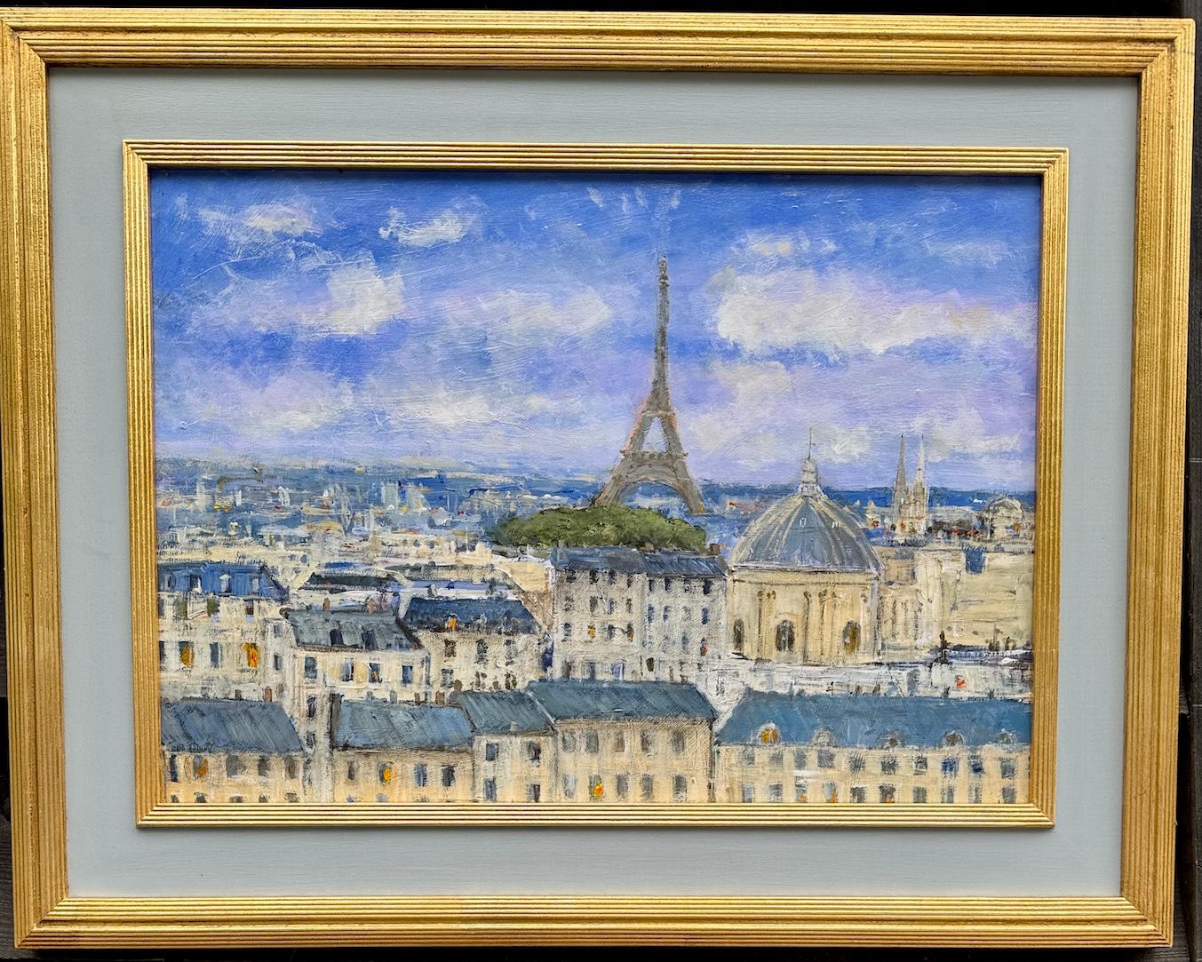 Figurative Painting Chalres Bertie Hall - Vue de la ville impressionniste de Paris et de la Tour Eiffel et des toits