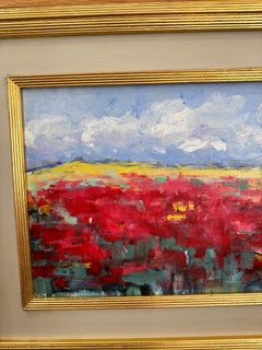 Paesaggio impressionista di un campo di papaveri in Francia, Provenza estiva