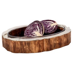 Chalten Bandeja oval grande para horno de madera y alpaca plateada
