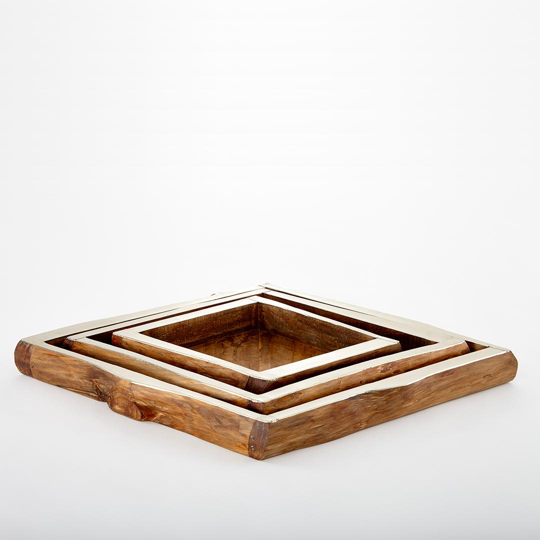 Argentine Chalten Large Wood & Alpaca Silver Square Tray For Sale