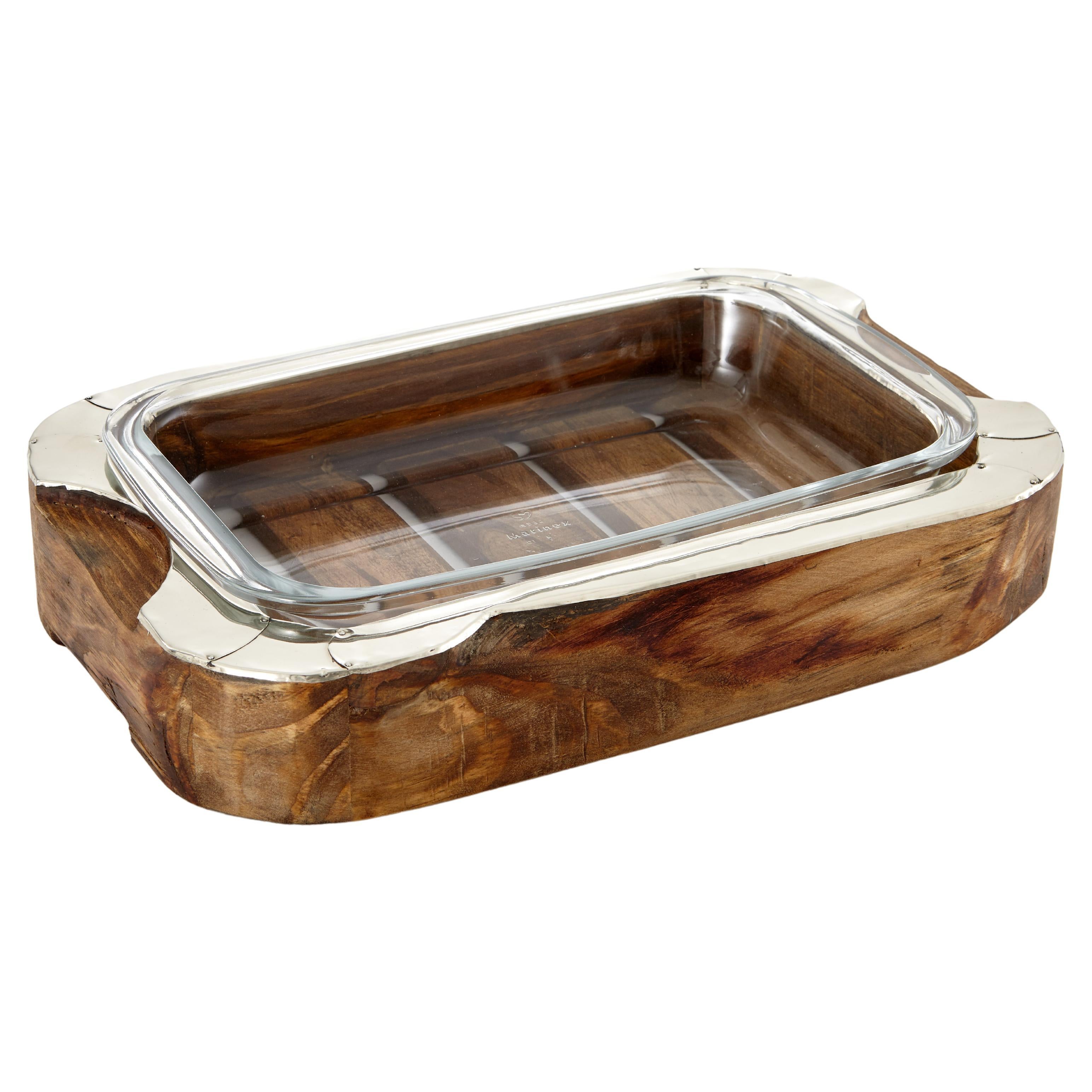 Chalten Large Rectangular Wood & Alpaca Silver Oven Tray For Sale