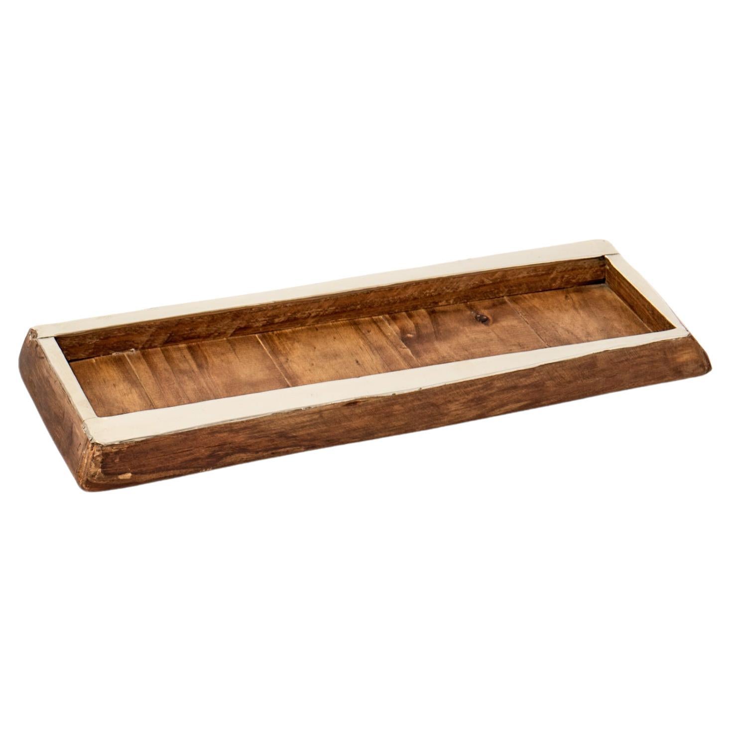 Chalten Mini Medium rechteckiges Tablett aus Holz und Alpaka Silber im Angebot