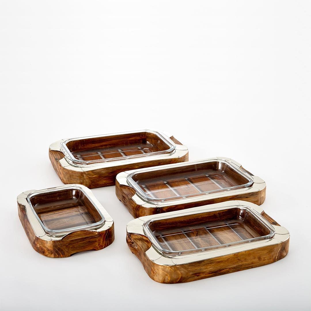 CHALTEN Small  Rectangular Wood & Alpaca Silver Oven Tray In New Condition For Sale In Buenos Aires, AR