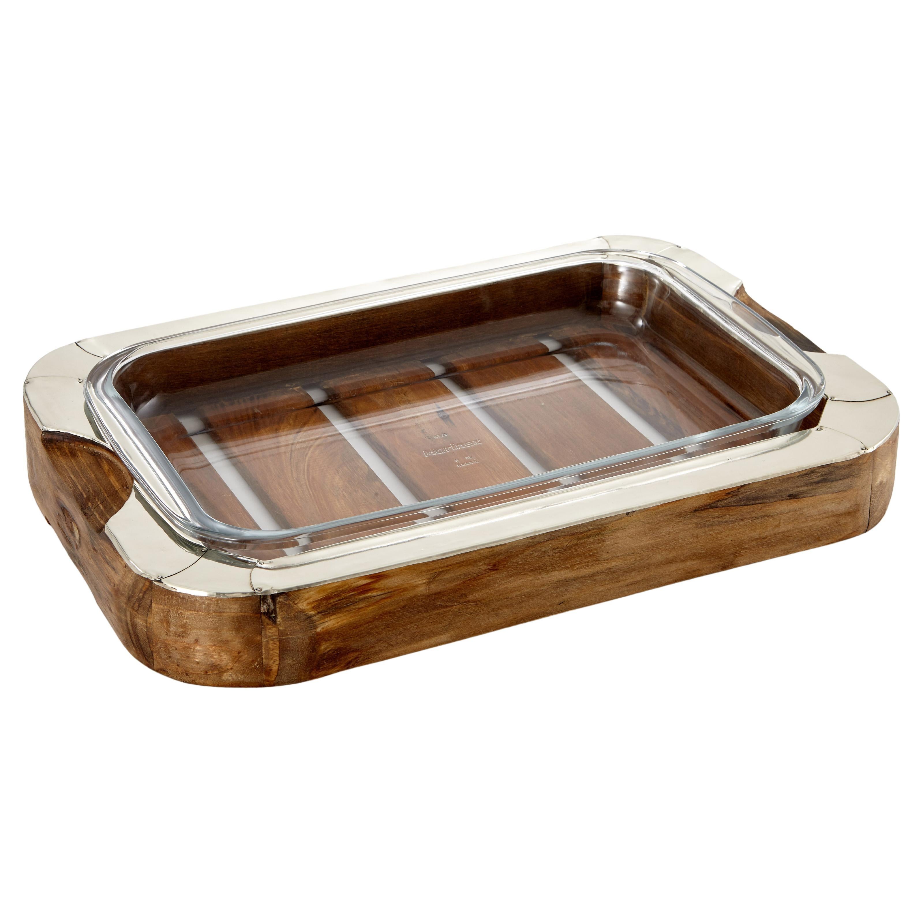 Chalten Bandeja Rectangular Mediana para Horno de Madera y Alpaca Plateada