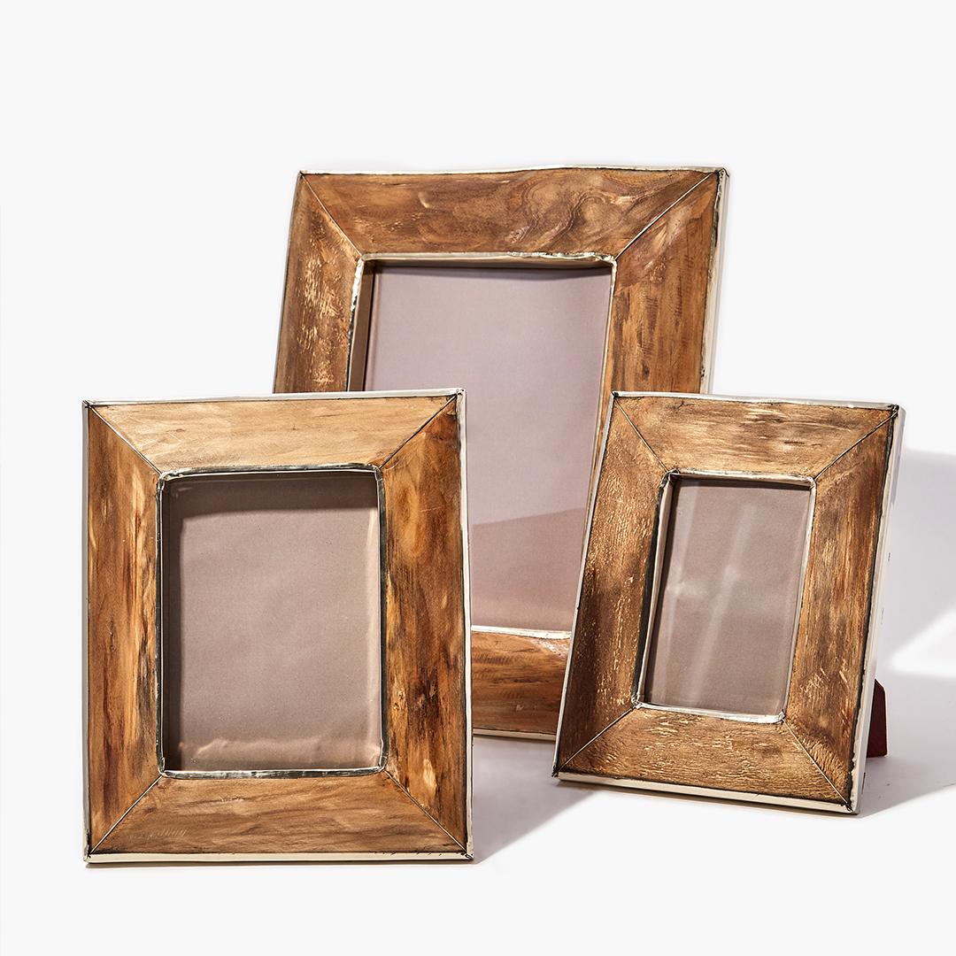 Organic Modern Chalten Small Wood & Alpaca Silver Photoframe For Sale