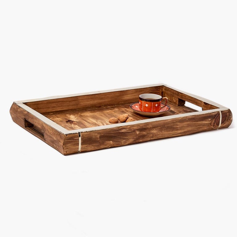 Chalten Small Wood and Alpaca Silver Rectangular Tray For Sale at 1stDibs