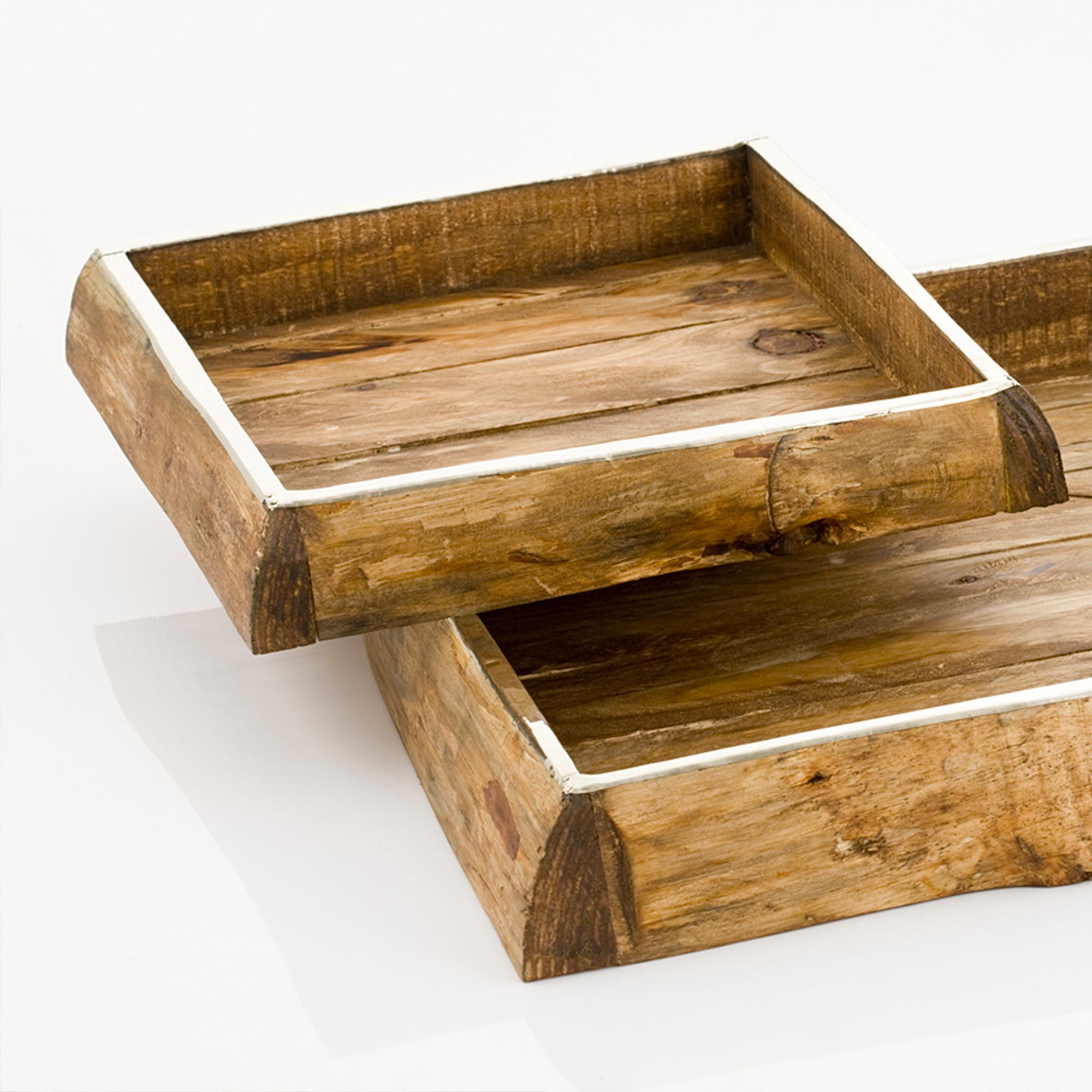 Organic Modern Chalten Small Wood & Alpaca Silver Square Tray For Sale