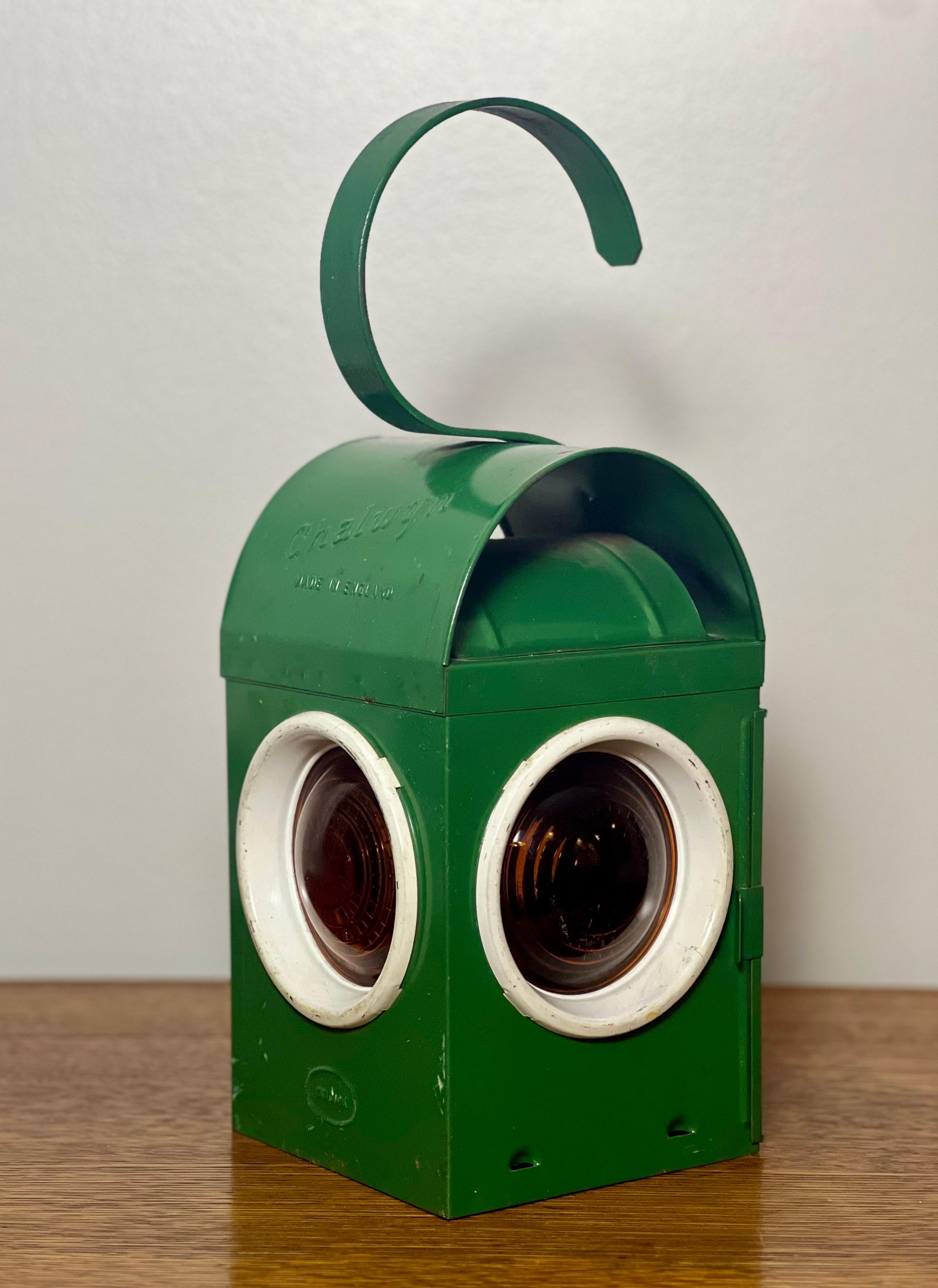 English Chalwyn Green Railroad Kerosene Signal Lantern with Burner, England For Sale
