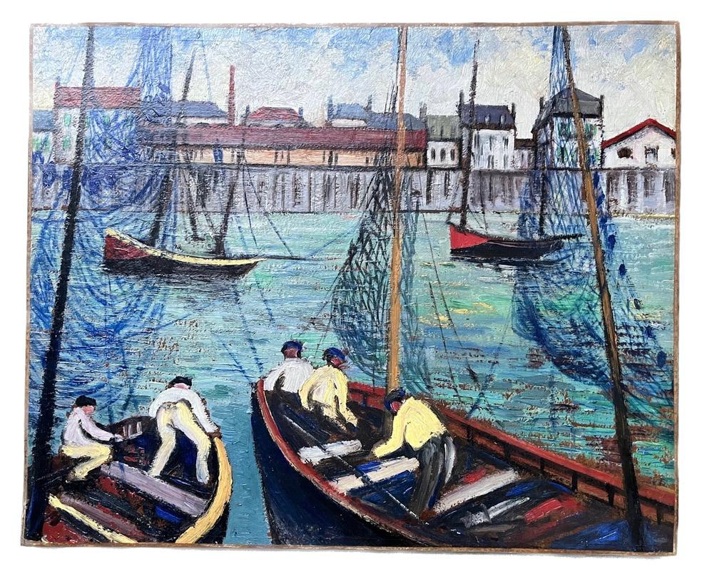 Circle of Chaïm Soutine, Expressionist painting of Fishermen in a French harbour For Sale 1