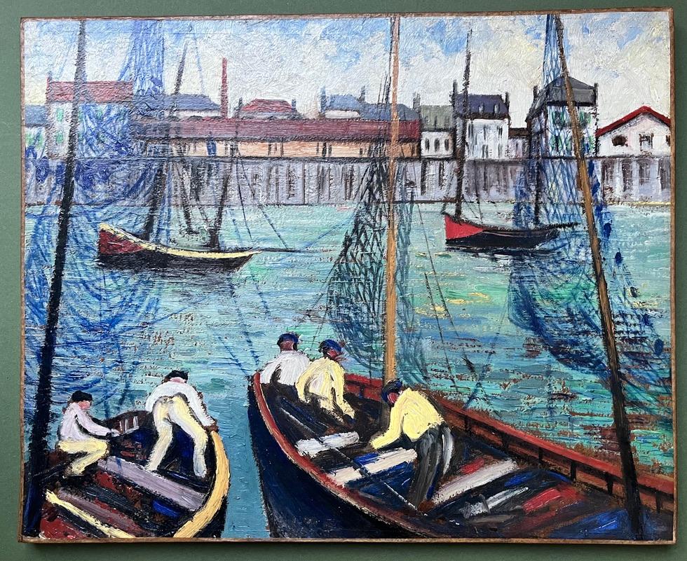 Circle of Chaïm Soutine, Expressionist painting of Fishermen in a French harbour For Sale 4