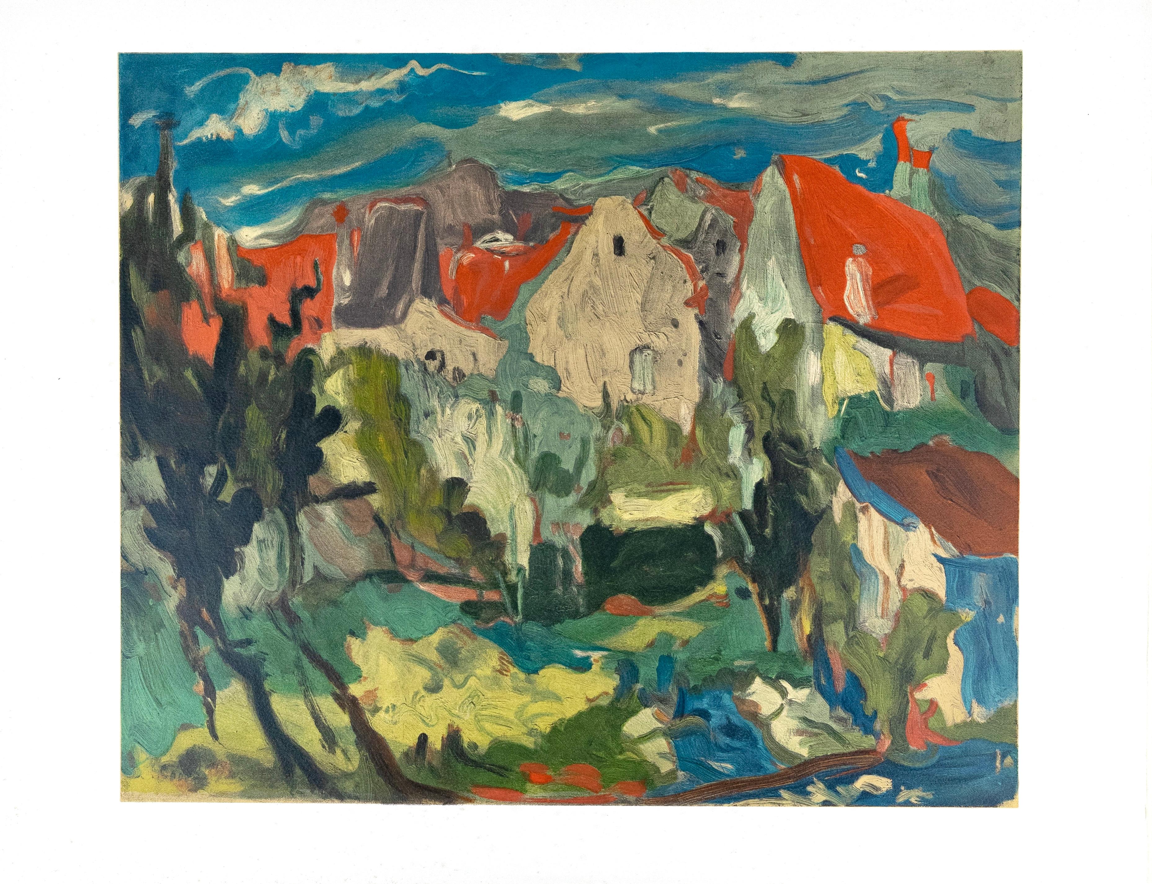 Cette exquise lithographie d'après Chaim Soutine (1893-1943), intitulée Paysage a Cagnes, tirée de l'in-folio Soutine, I, Collection Pierre Levy, 1966, provient de l'édition publiée par Fernand Mourlot, Paris, et imprimée par Mourlot Frères, Paris,