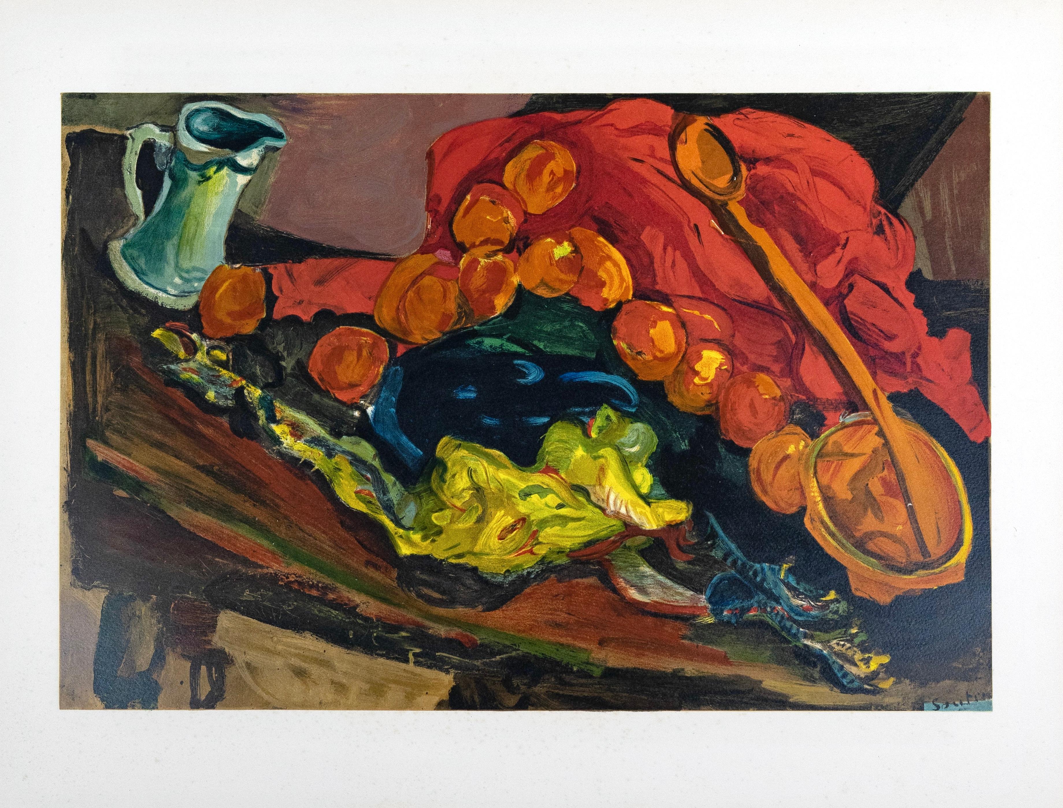 Cette exquise lithographie d'après Chaim Soutine (1893-1943), intitulée Nature morte à la dinde, tirée de l'in-folio Soutine, I, Collection Pierre Levy, 1966, provient de l'édition publiée par Fernand Mourlot, Paris, et imprimée par Mourlot Frères,