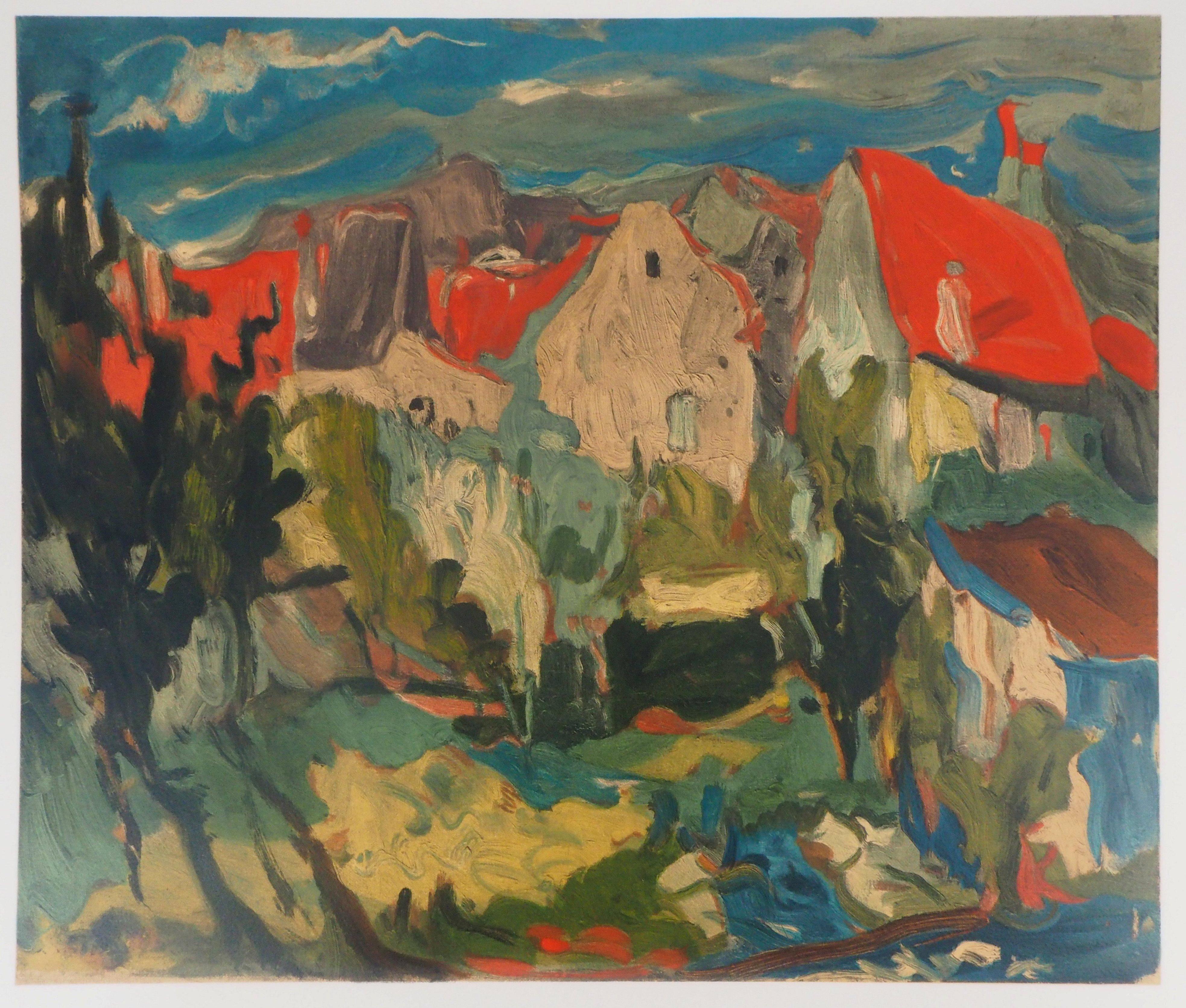 French Riviera : View of Cagnes - Lithograph, Mourlot - Print by Chaïm Soutine