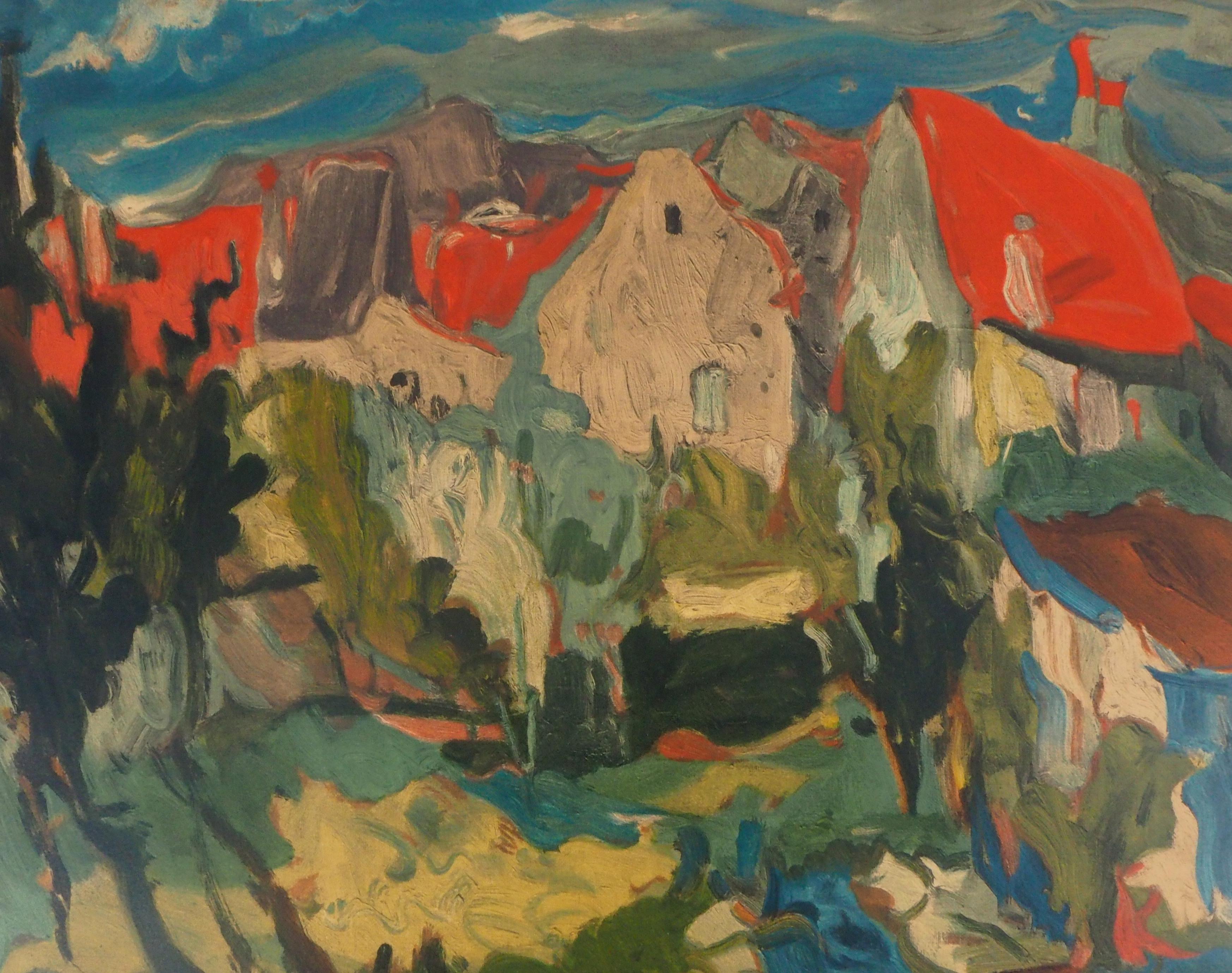 French Riviera : View of Cagnes - Lithograph, Mourlot - Expressionist Print by Chaïm Soutine