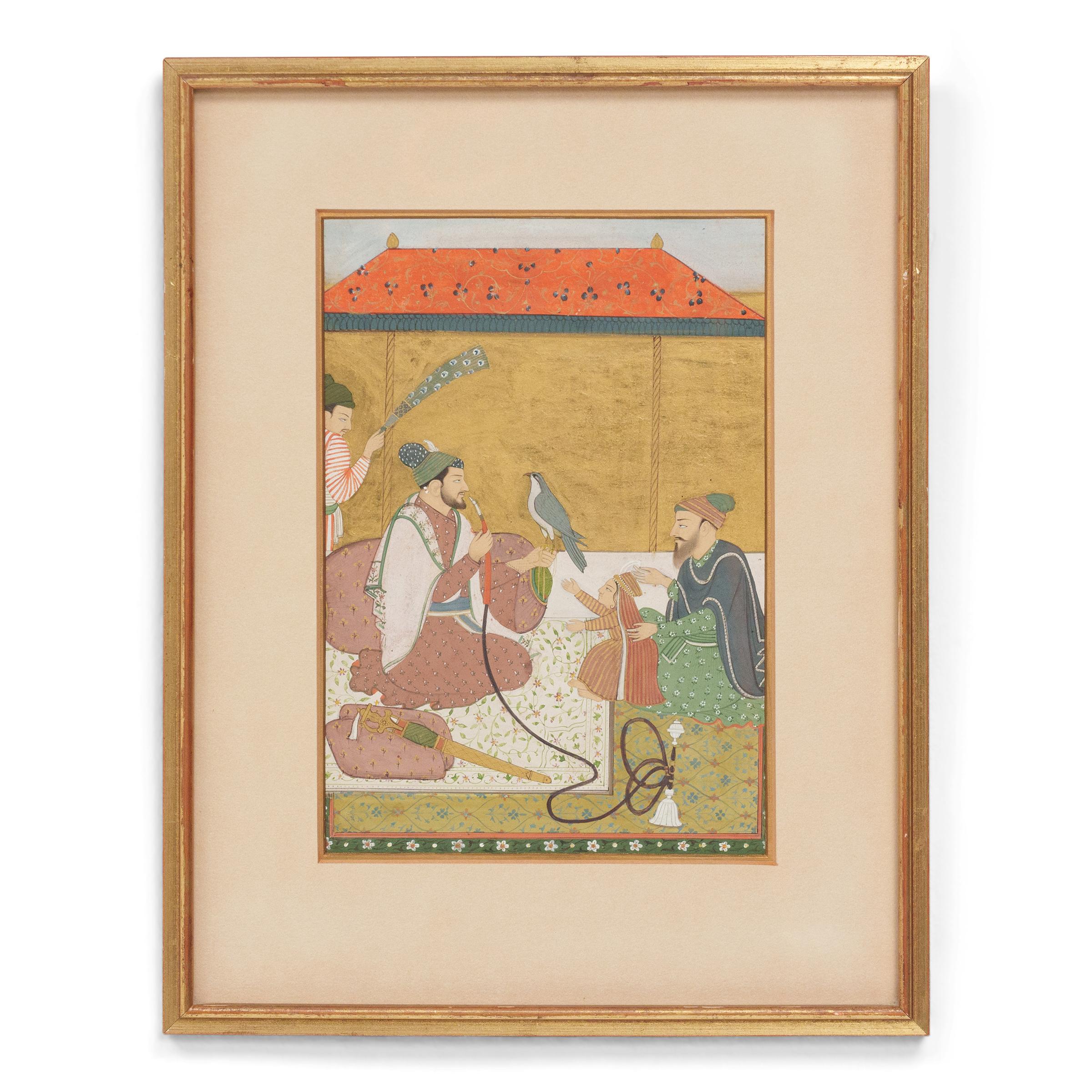 Miniature indienne de l'école de Chamba représentant Rāj Singh avec un faucon Bon état - En vente à Chicago, IL