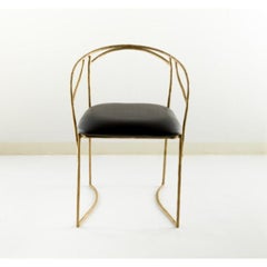Chamber Chair – Sculptural Brass Frame with Black Leather Seat by Masaya