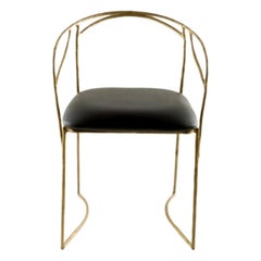 Chamber Chair – Sculptural Brass Frame with Black Leather Seat by Masaya