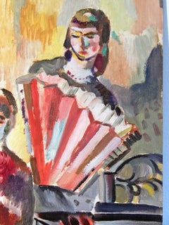 Brillant-gefärbtes kubistisches Gemälde mit Clarinet und Akkordeon, "Chamber Music"