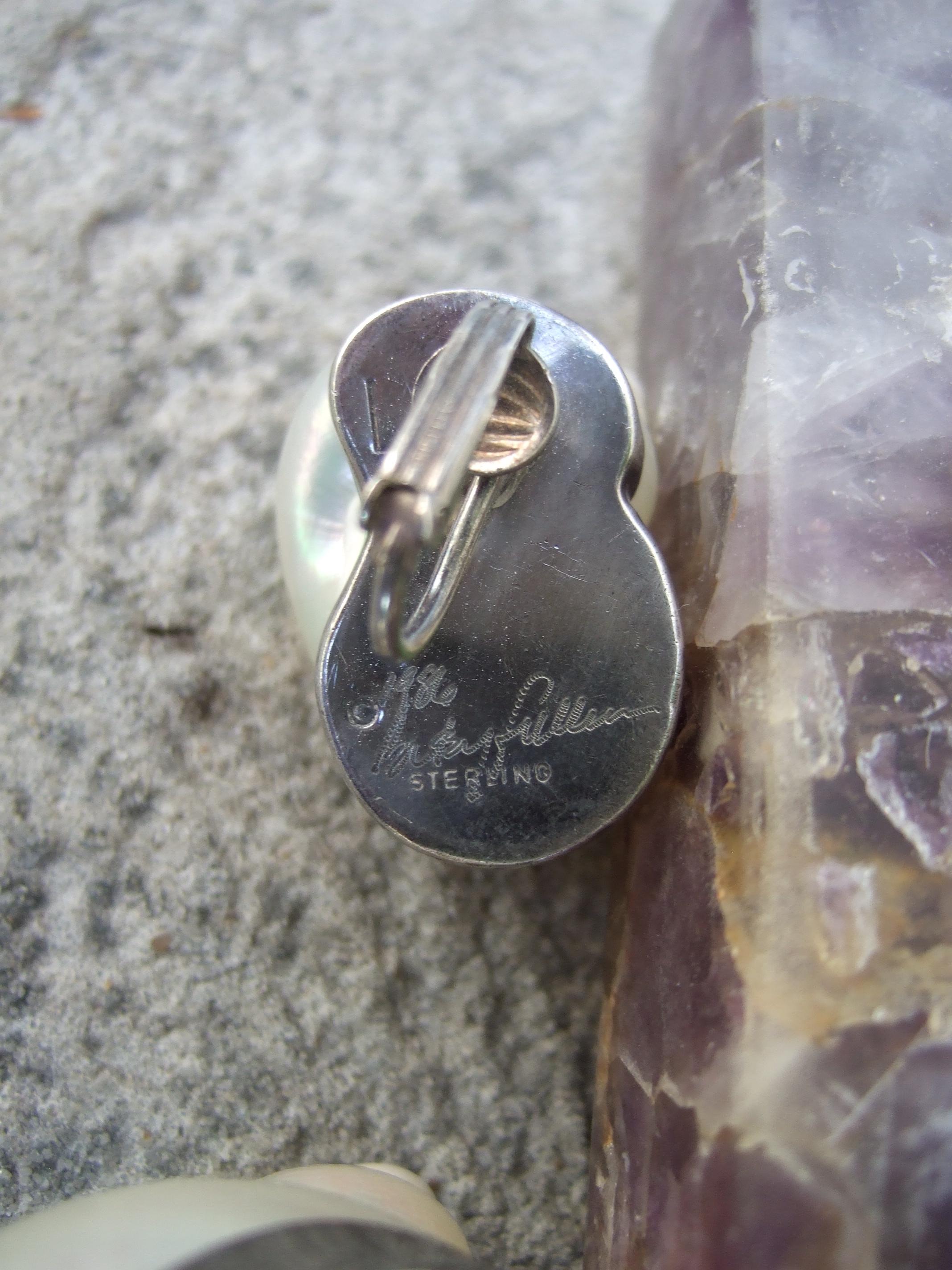 Chamber Nautilis Sea Shell  Brooch & Clip on Earrings in Sterling Bezels c 1986 For Sale 6
