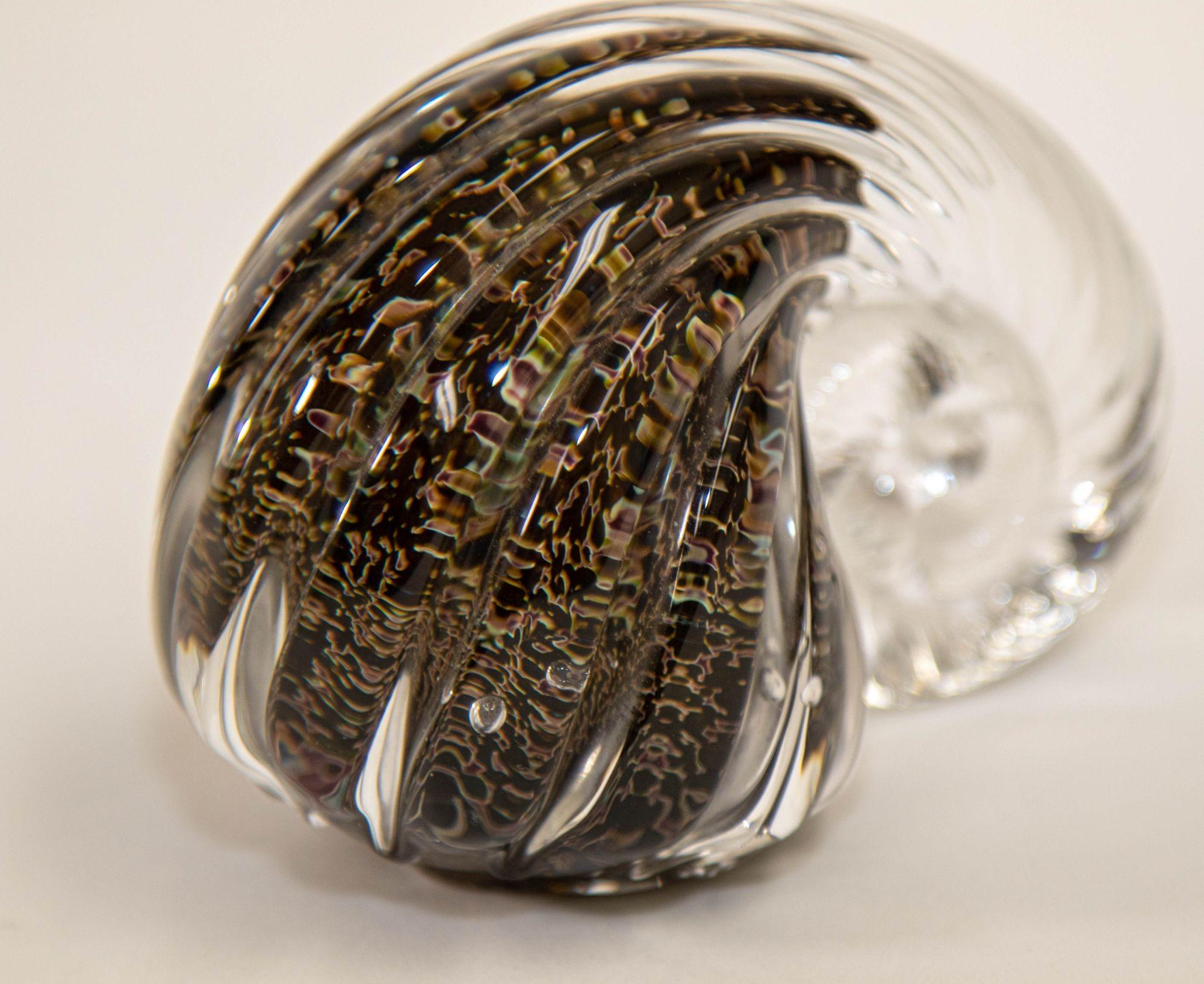 Mid-Century Modern Chambered Nautilus Shell Art Glass Paperweight For Sale