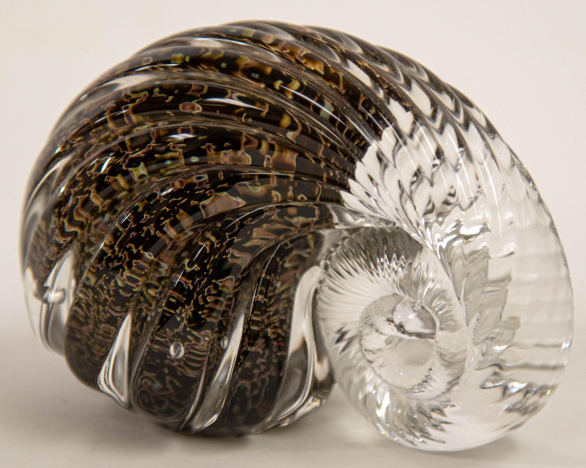 20th Century Chambered Nautilus Shell Art Glass Paperweight For Sale
