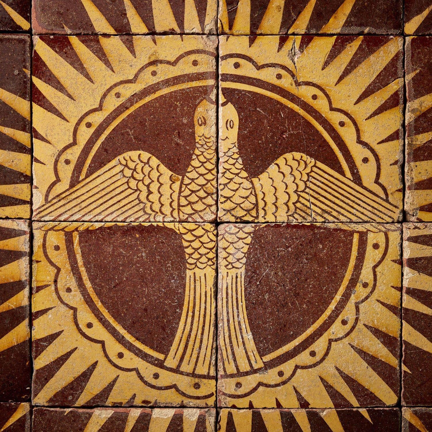 Victorian Chamberlain & Co Dove in Starburst Encaustic Tile Panel For Sale