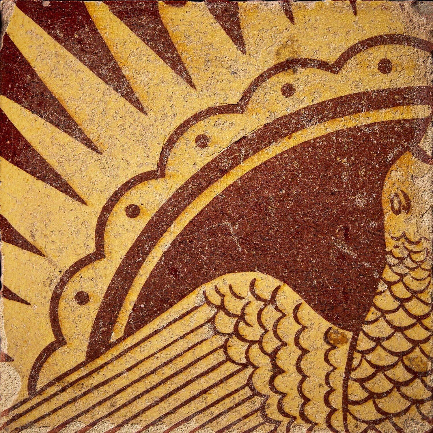 English Chamberlain & Co Dove in Starburst Encaustic Tile Panel For Sale